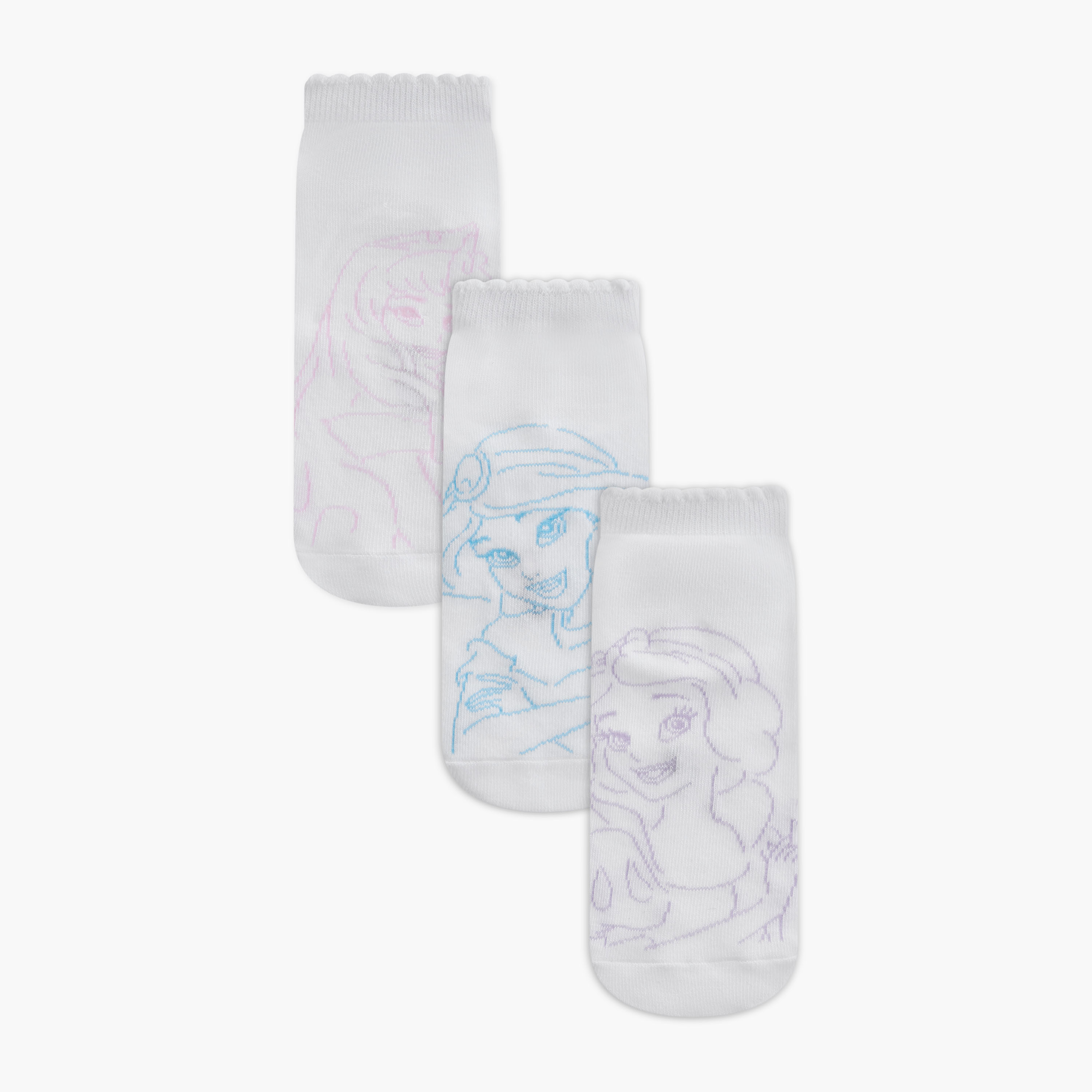 Disney Princesses Print Ankle Length Socks - Set of 3-girls-accessories-socks-image-1