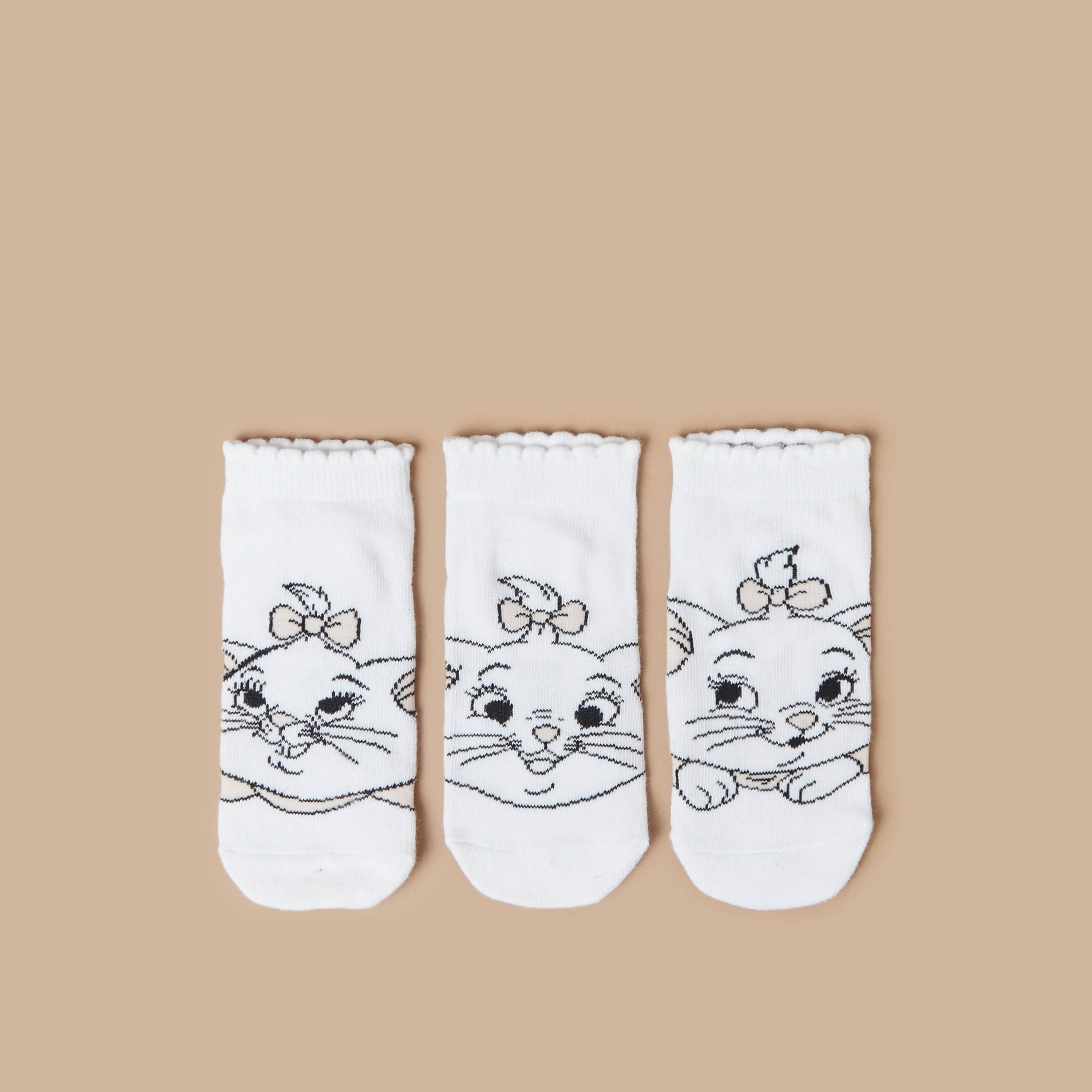 Disney Marie Print Ankle Length Socks with Scalloped Hem - Set of 3-girls-accessories-socks-image-1