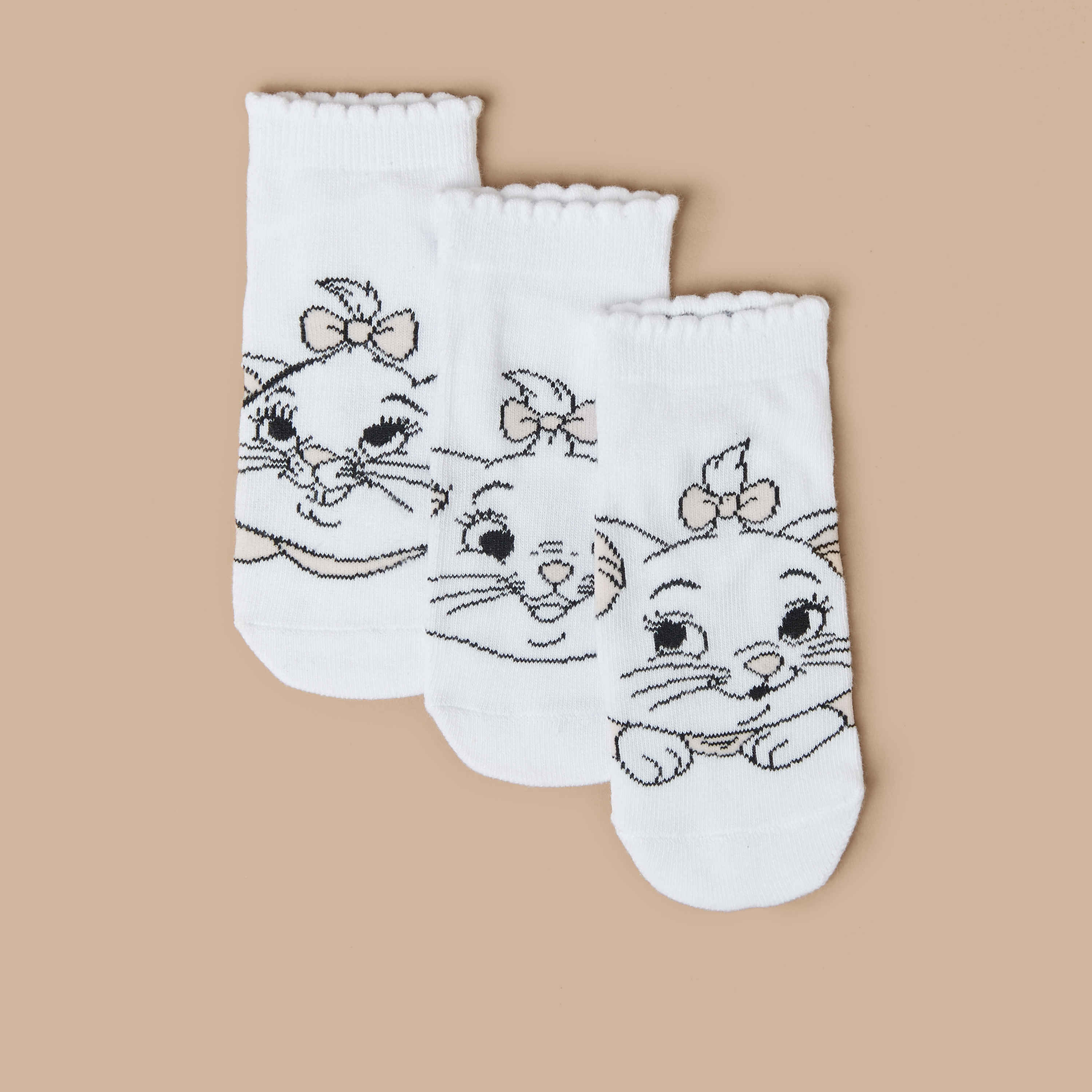 Disney Marie Print Ankle Length Socks with Scalloped Hem - Set of 3-girls-accessories-socks-image-2