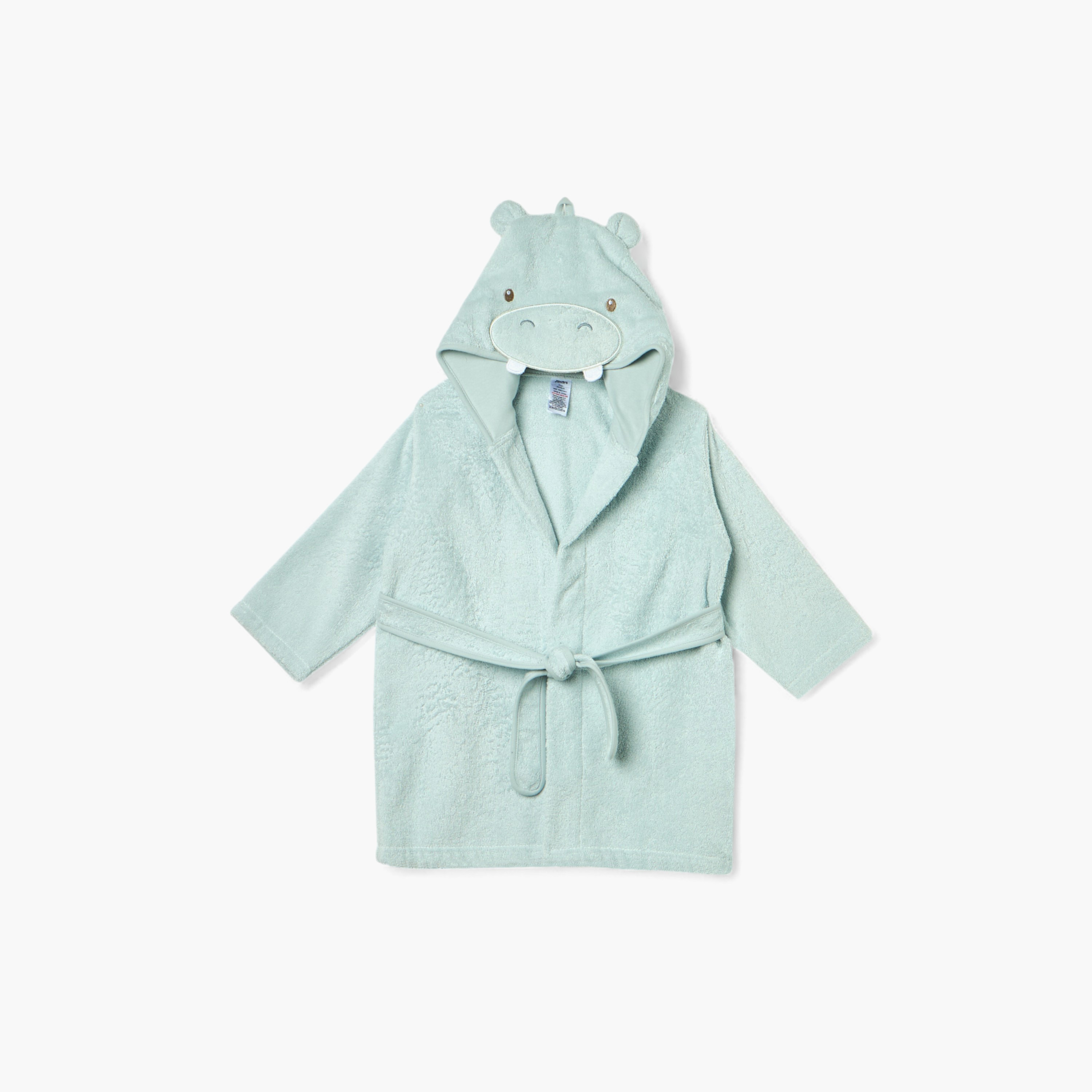 Juniors Hippo Applique Hooded Bathrobe with Tie-Up Belt - 68x94 cm-baby-bathandcare-towels-image-1