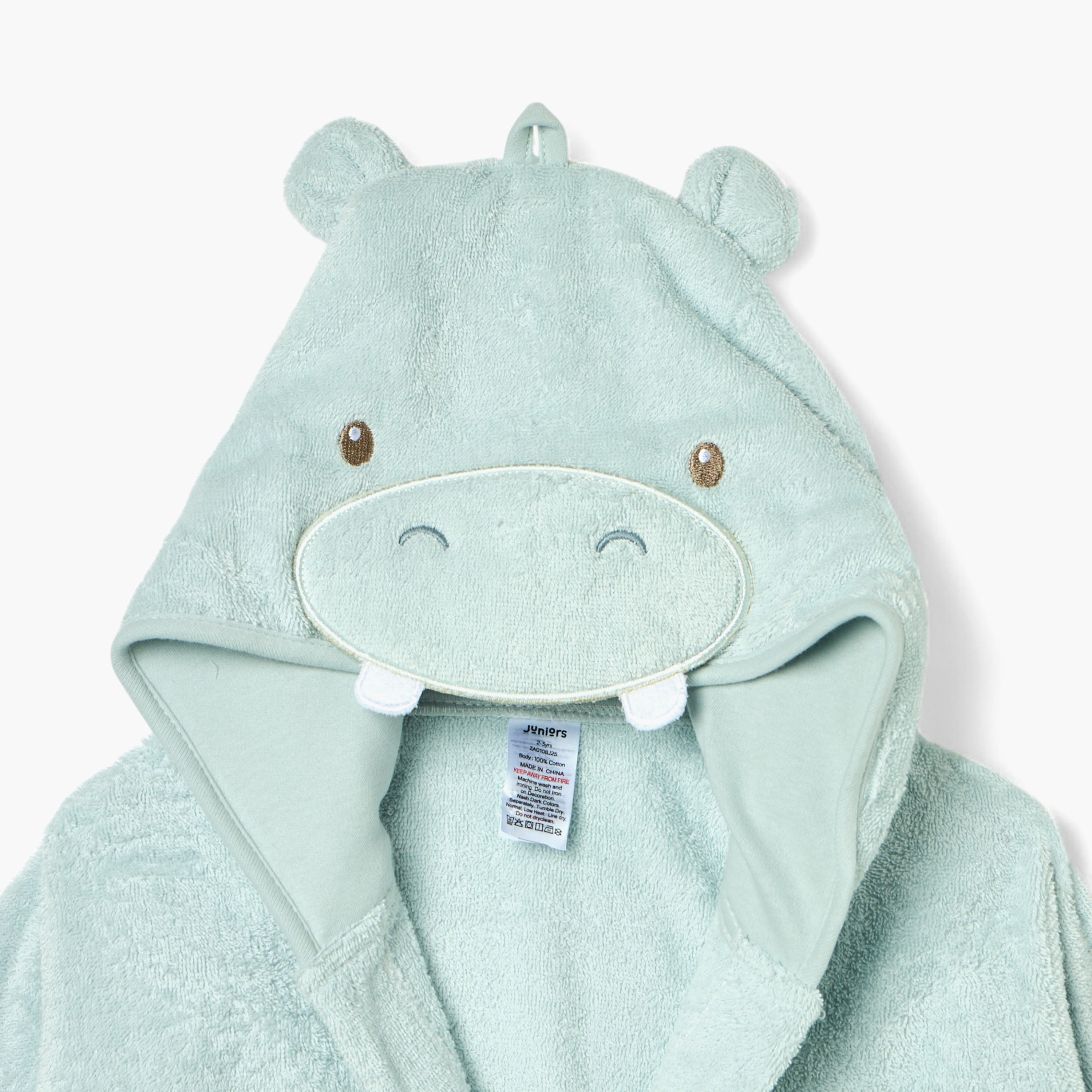Juniors Hippo Applique Hooded Bathrobe with Tie-Up Belt - 68x94 cm-baby-bathandcare-towels-image-3