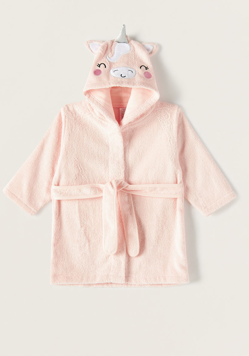 Juniors Unicorn Hooded Bathrobe with Tie-Up Belt and Applique Detail-Towels and Flannels-image-0