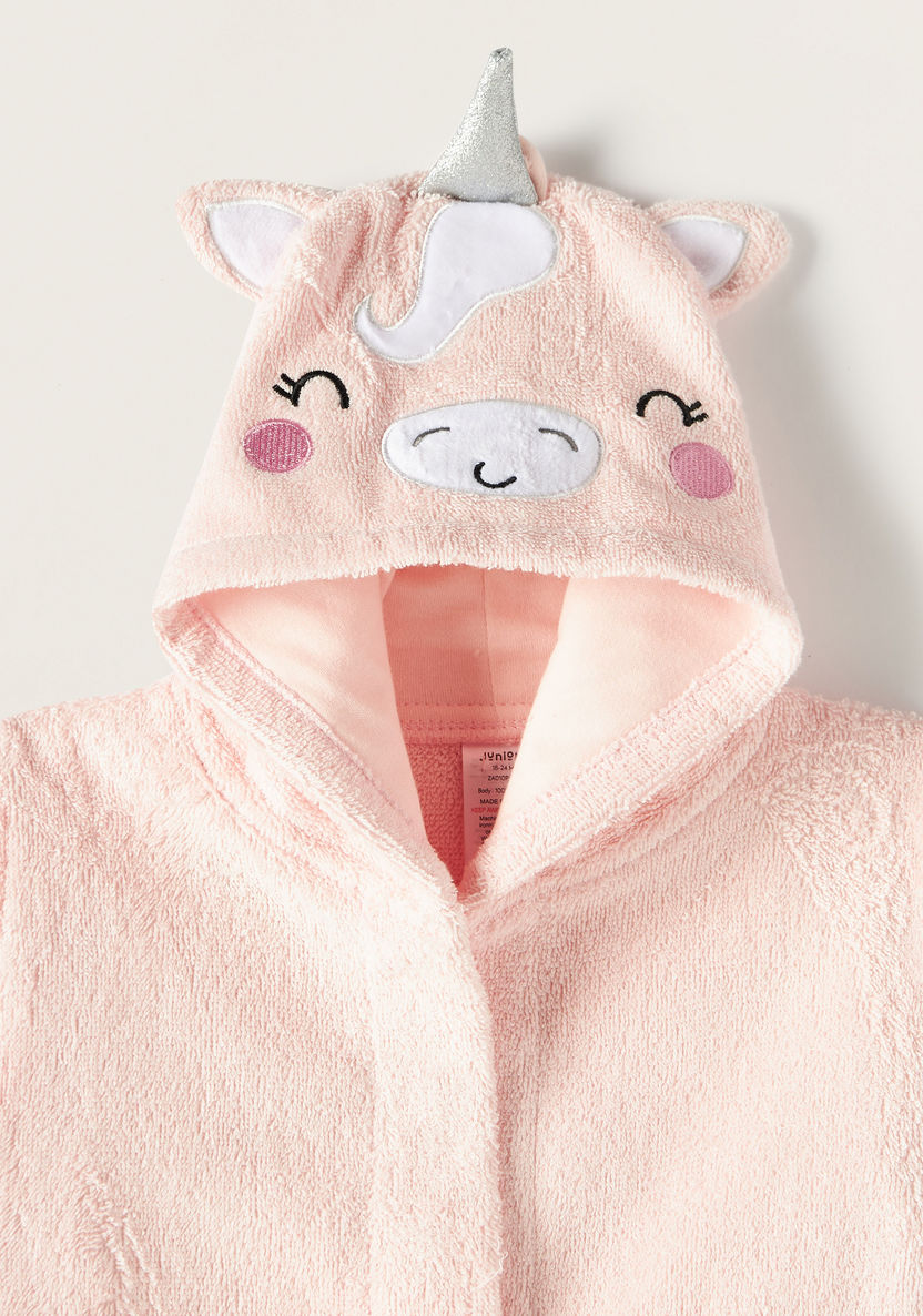 Juniors Unicorn Hooded Bathrobe with Tie-Up Belt and Applique Detail-Towels and Flannels-image-1