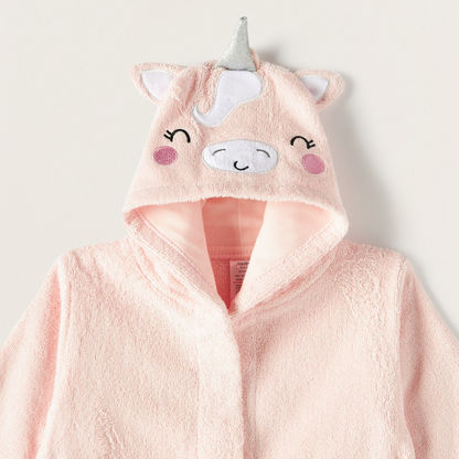 Juniors Unicorn Hooded Bathrobe with Tie-Up Belt and Applique Detail-Towels and Flannels-image-1