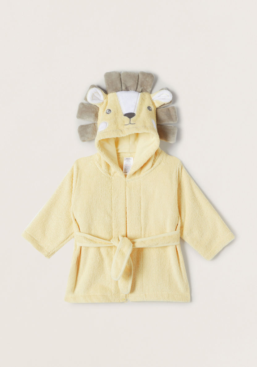 Juniors Lion Hooded Bathrobe with Tie-Up Belt and Applique Detail-Towels and Flannels-image-0
