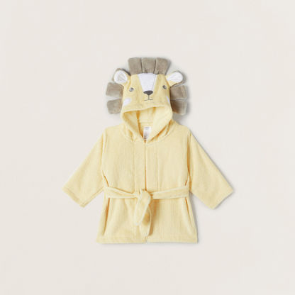 Juniors Lion Hooded Bathrobe with Tie-Up Belt and Applique Detail-Towels and Flannels-image-0
