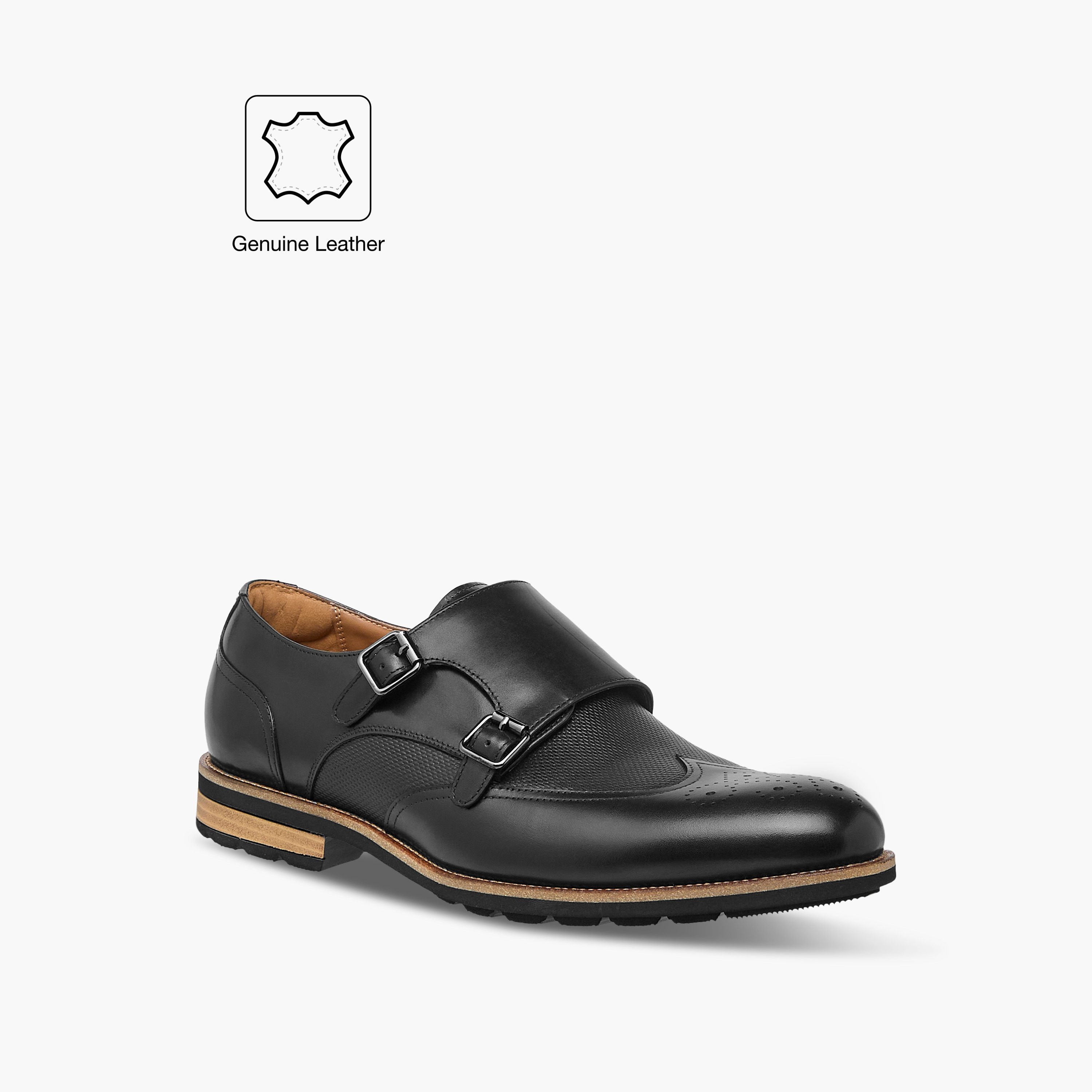 Duchini Men's Leather Panelled Slip-On Monk Strap Shoes with Buckle Accent-men-shoes-formalshoes-image-2
