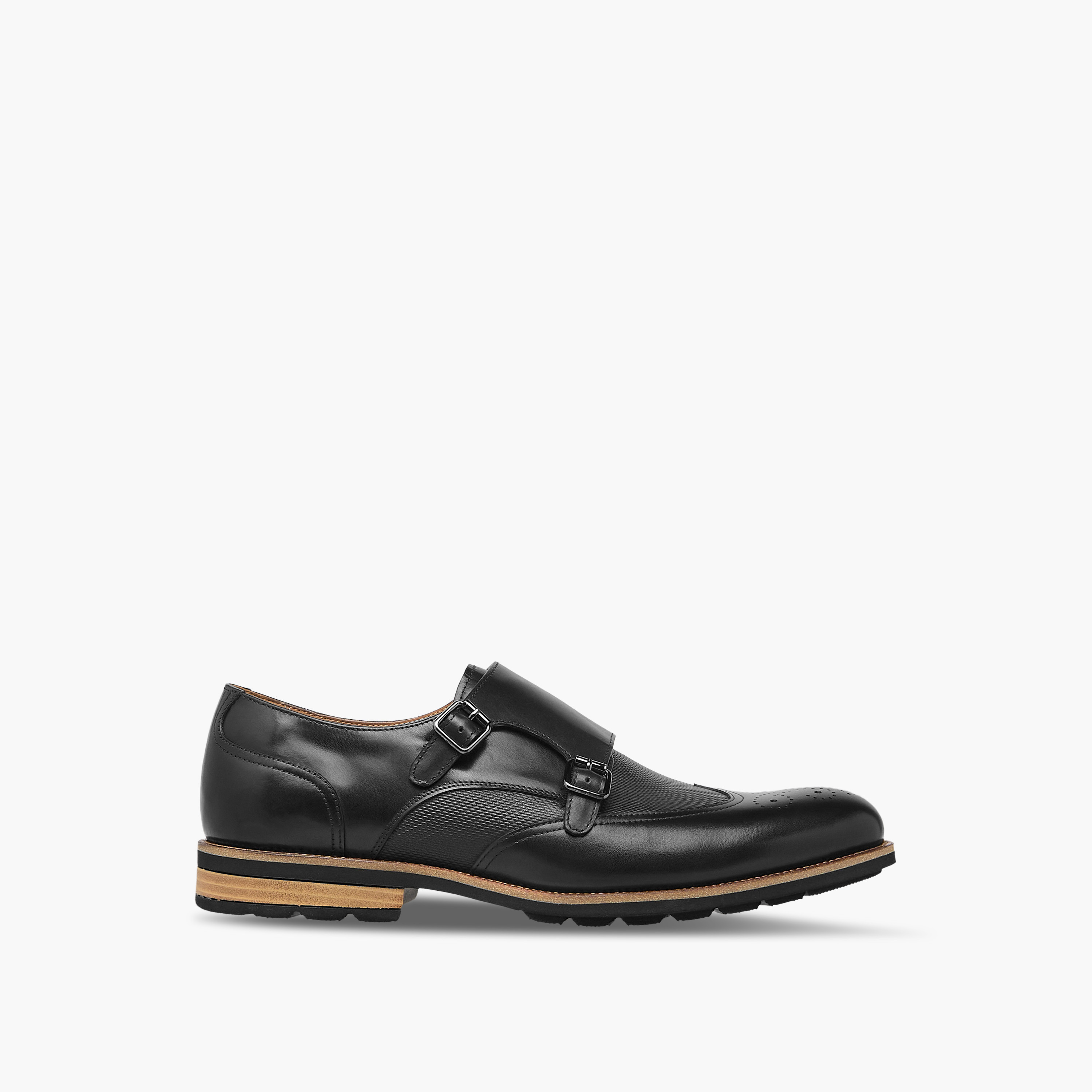 Duchini Men's Leather Panelled Slip-On Monk Strap Shoes with Buckle Accent-men-shoes-formalshoes-image-3