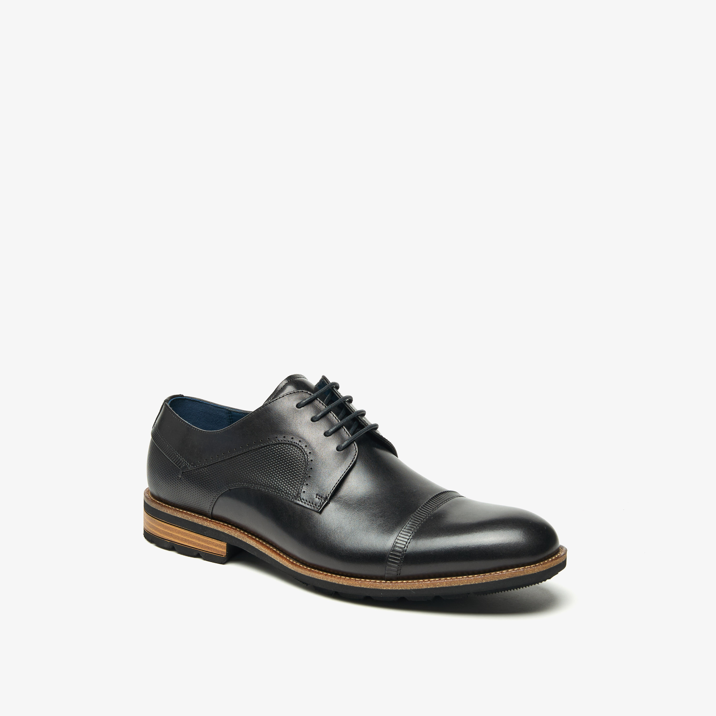 Duchini Men's Textured Derby Shoes with Lace-Up Closure-men-shoes-formalshoes-image-1