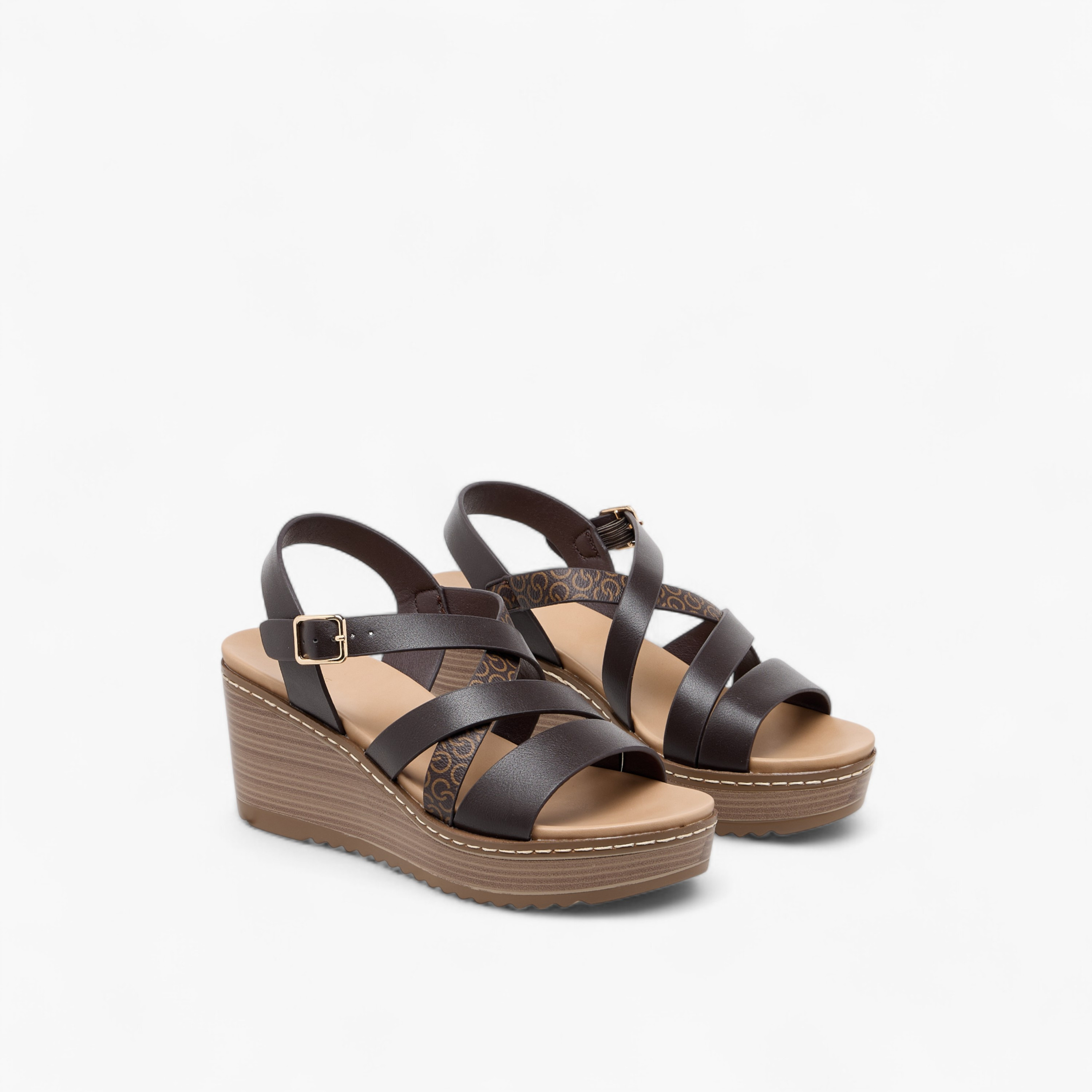 Celeste Women's Logo Print Cross Strap Sandals with Wedge Heel-women-shoes-sandals-heeled-image-1