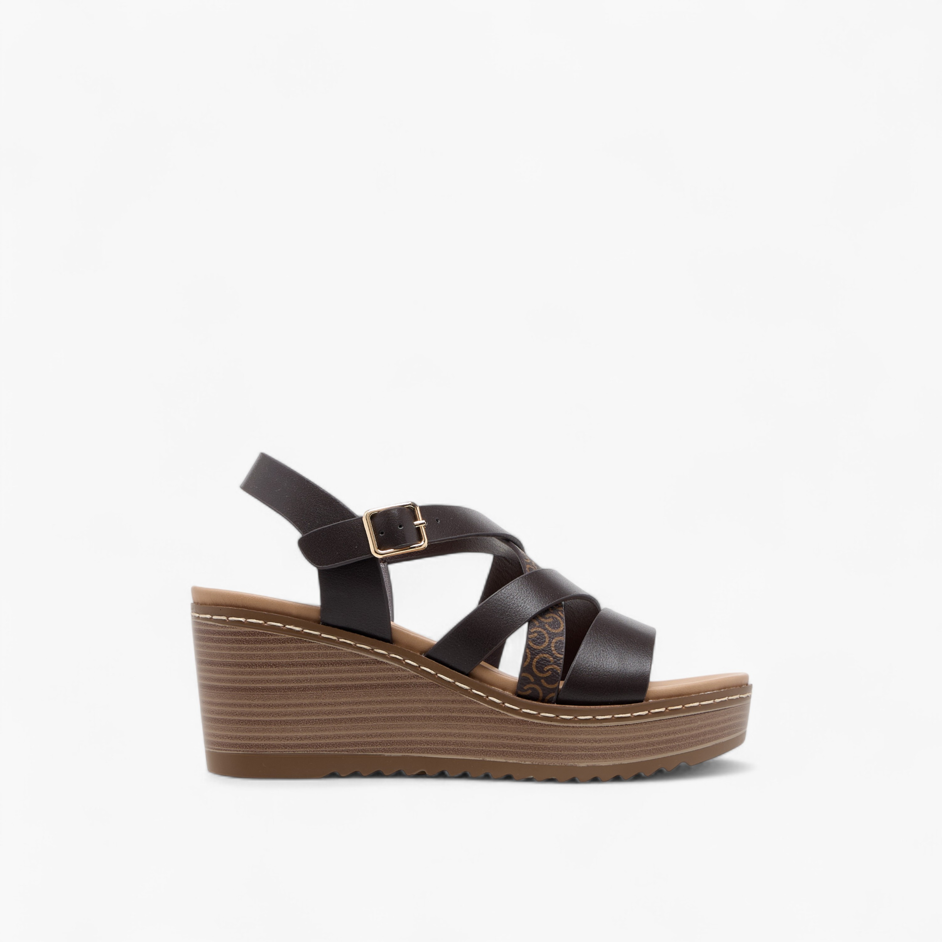 Celeste Women's Logo Print Cross Strap Sandals with Wedge Heel-women-shoes-sandals-heeled-image-3