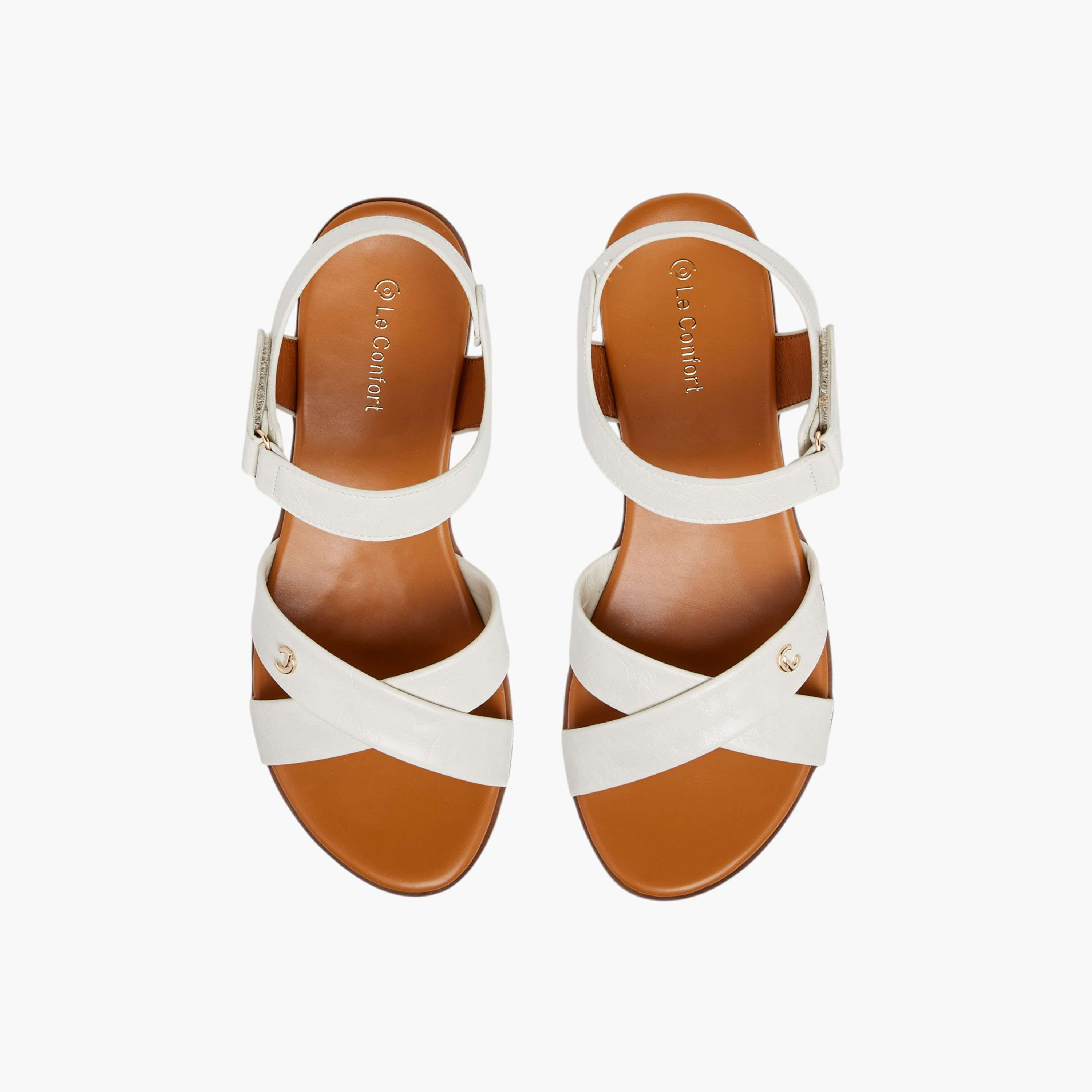 Le Confort Solid Cross Strap Sandals with Hook and Loop Closure-women-shoes-flats-sandals-image-1