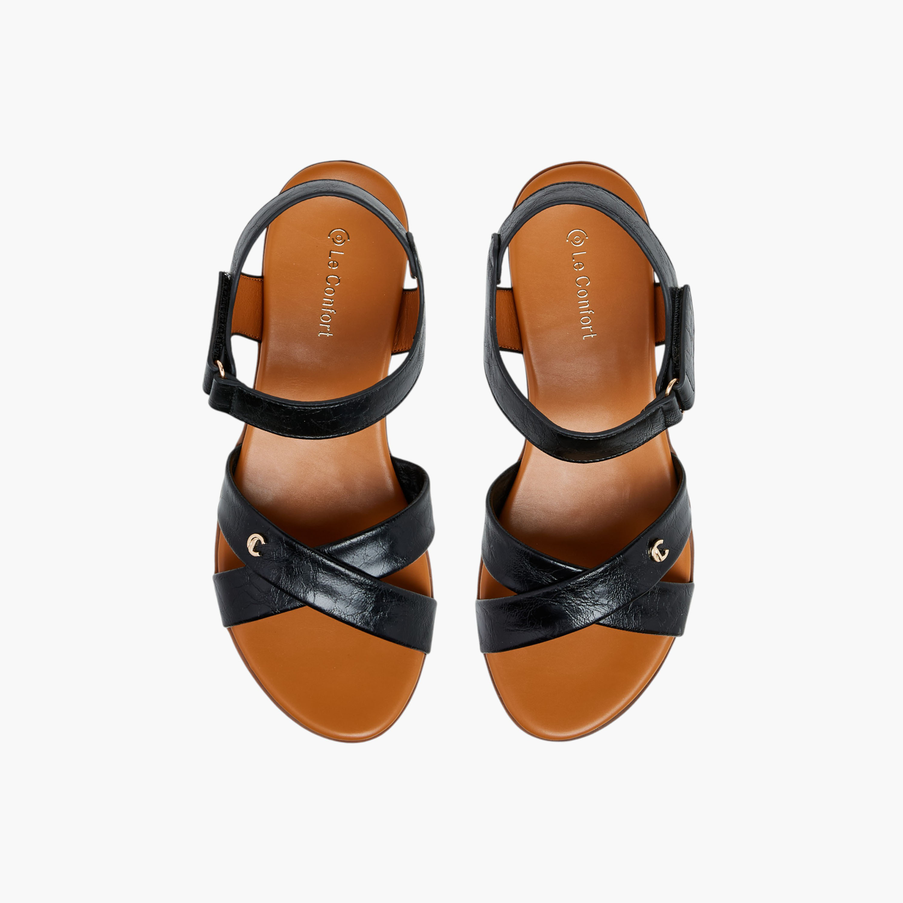 Le Confort Solid Cross Strap Sandals with Hook and Loop Closure-women-shoes-flats-sandals-image-1