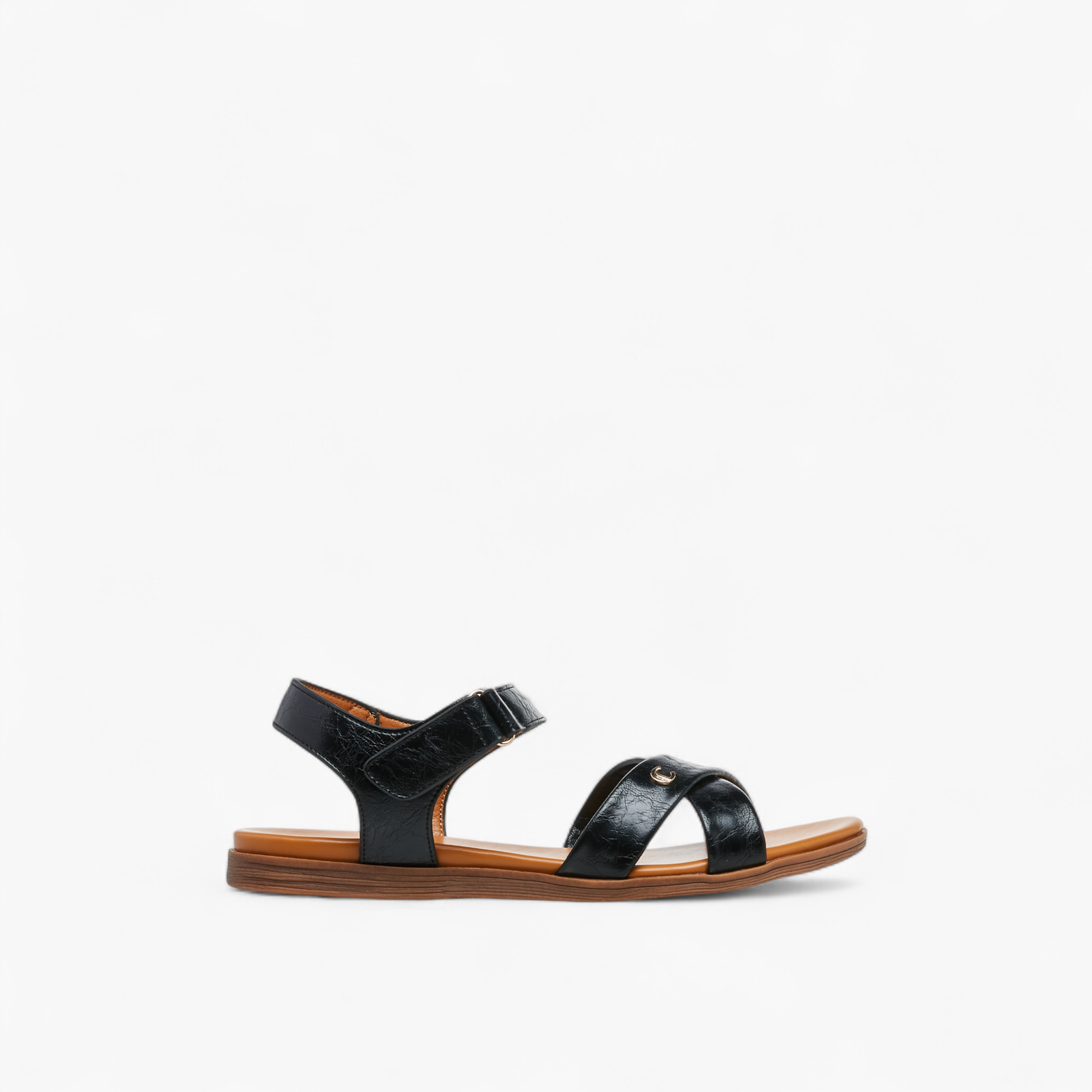 Le Confort Solid Cross Strap Sandals with Hook and Loop Closure-women-shoes-flats-sandals-image-2