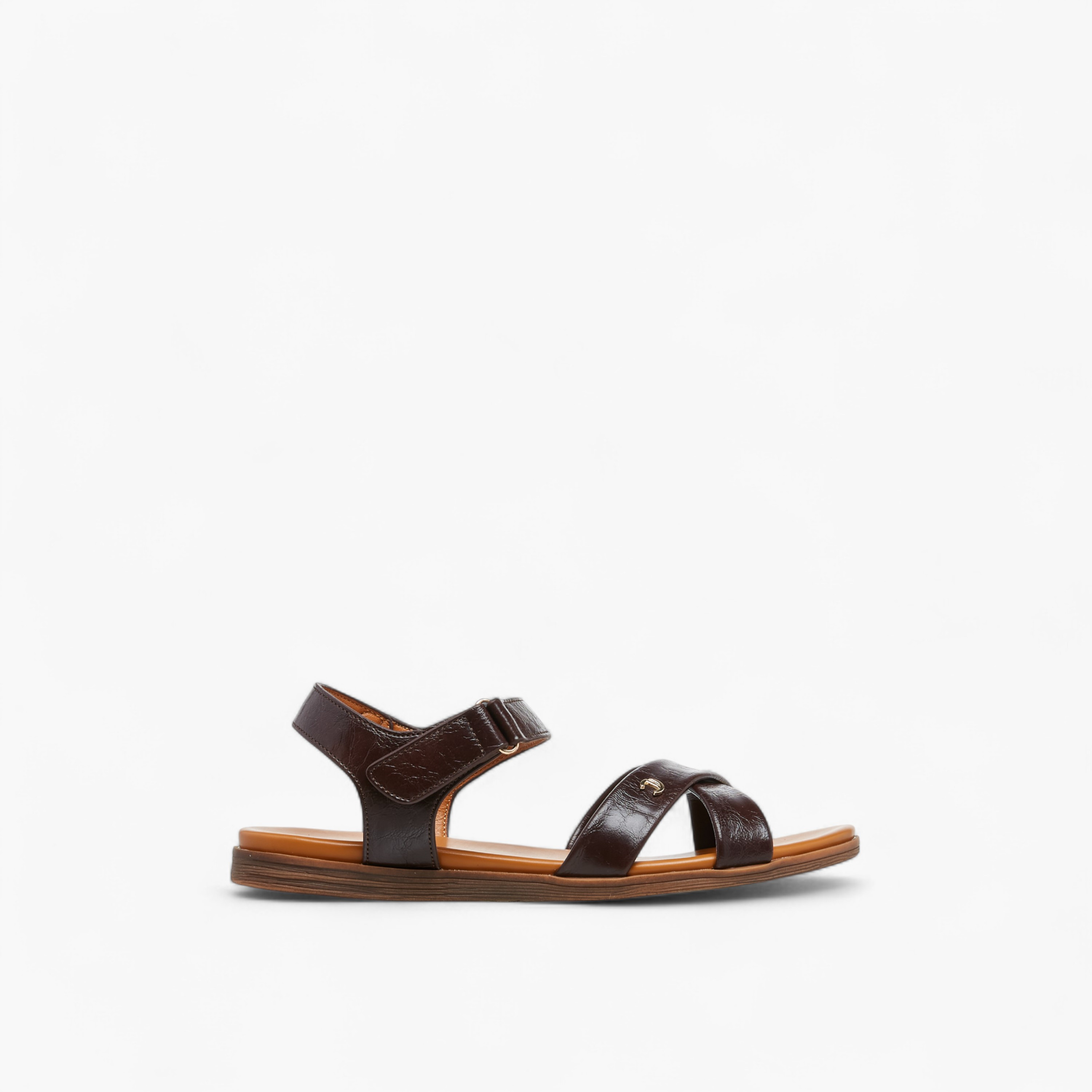 Le Confort Solid Cross Strap Sandals with Hook and Loop Closure-women-shoes-flats-sandals-image-2