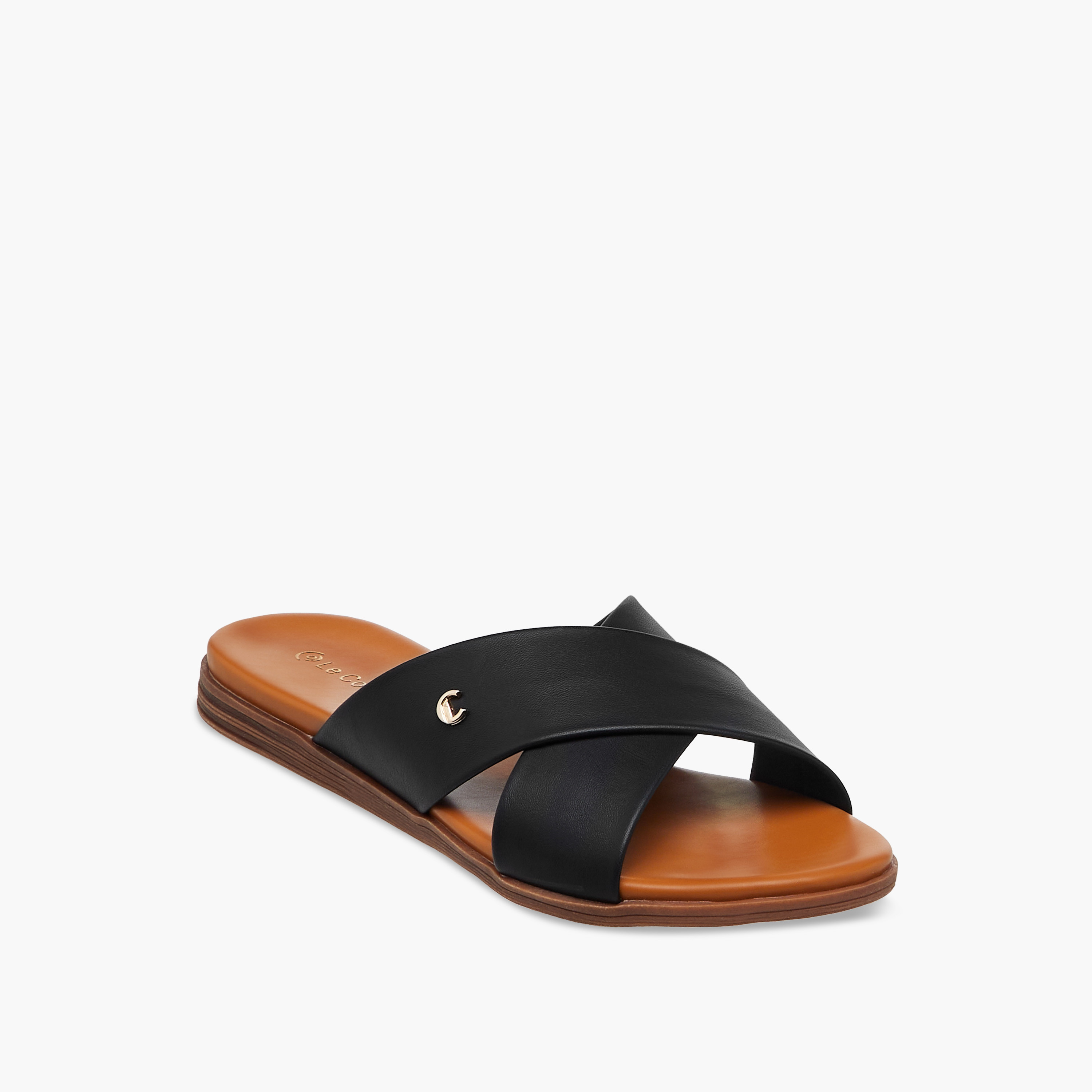Le Confort Solid Cross Strap Comfort Sandals-women-shoes-flats-sandals-image-2