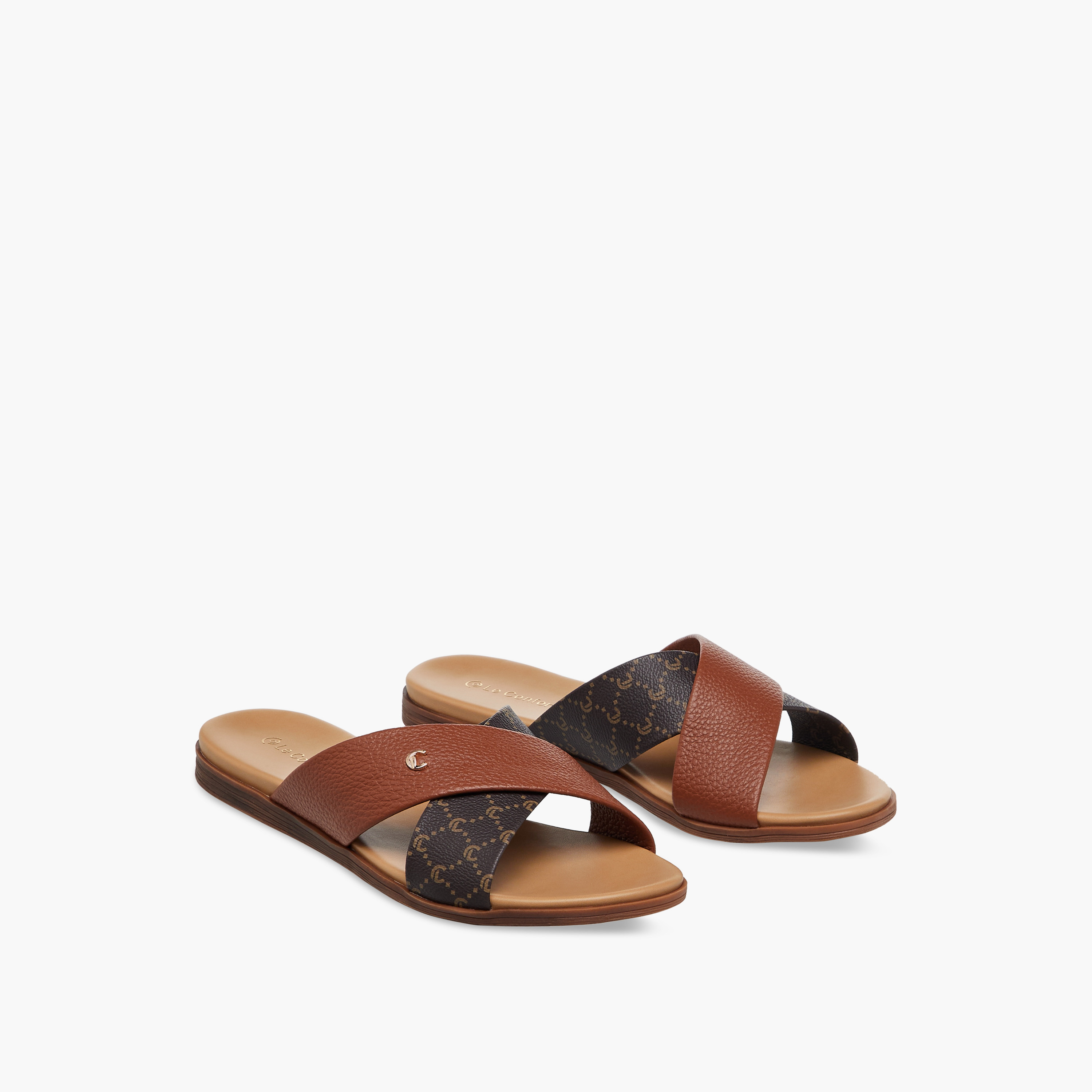 Le Confort Solid Cross Strap Comfort Sandals-women-shoes-flats-sandals-image-1