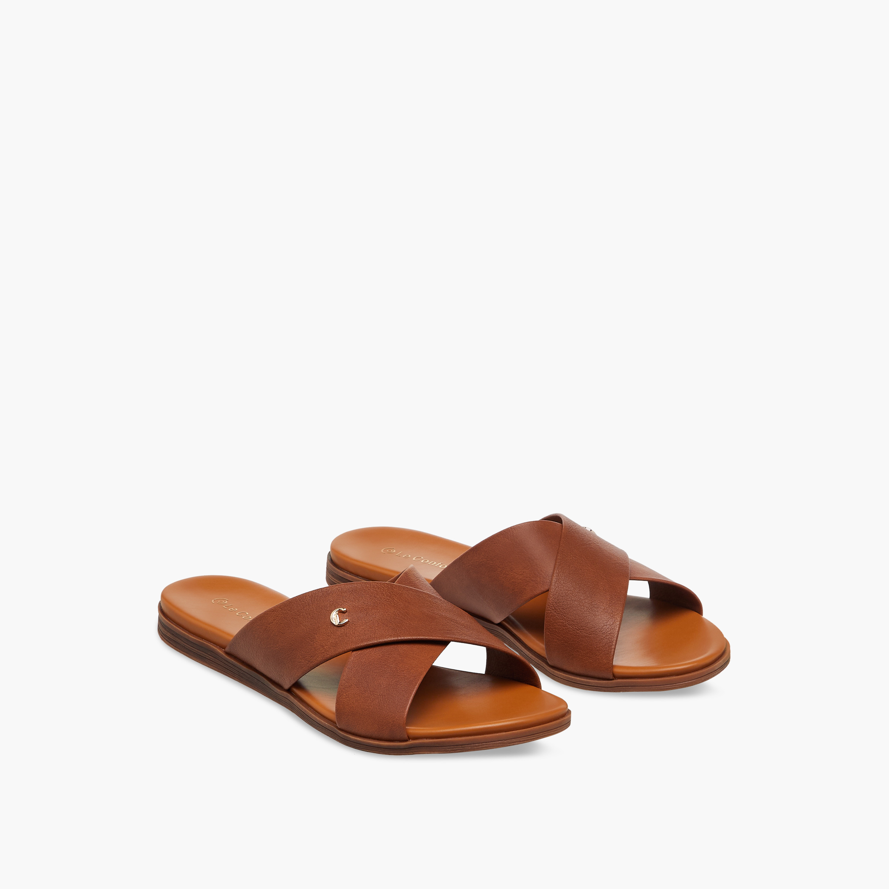 Le Confort Solid Cross Strap Comfort Sandals-women-shoes-flats-sandals-image-1