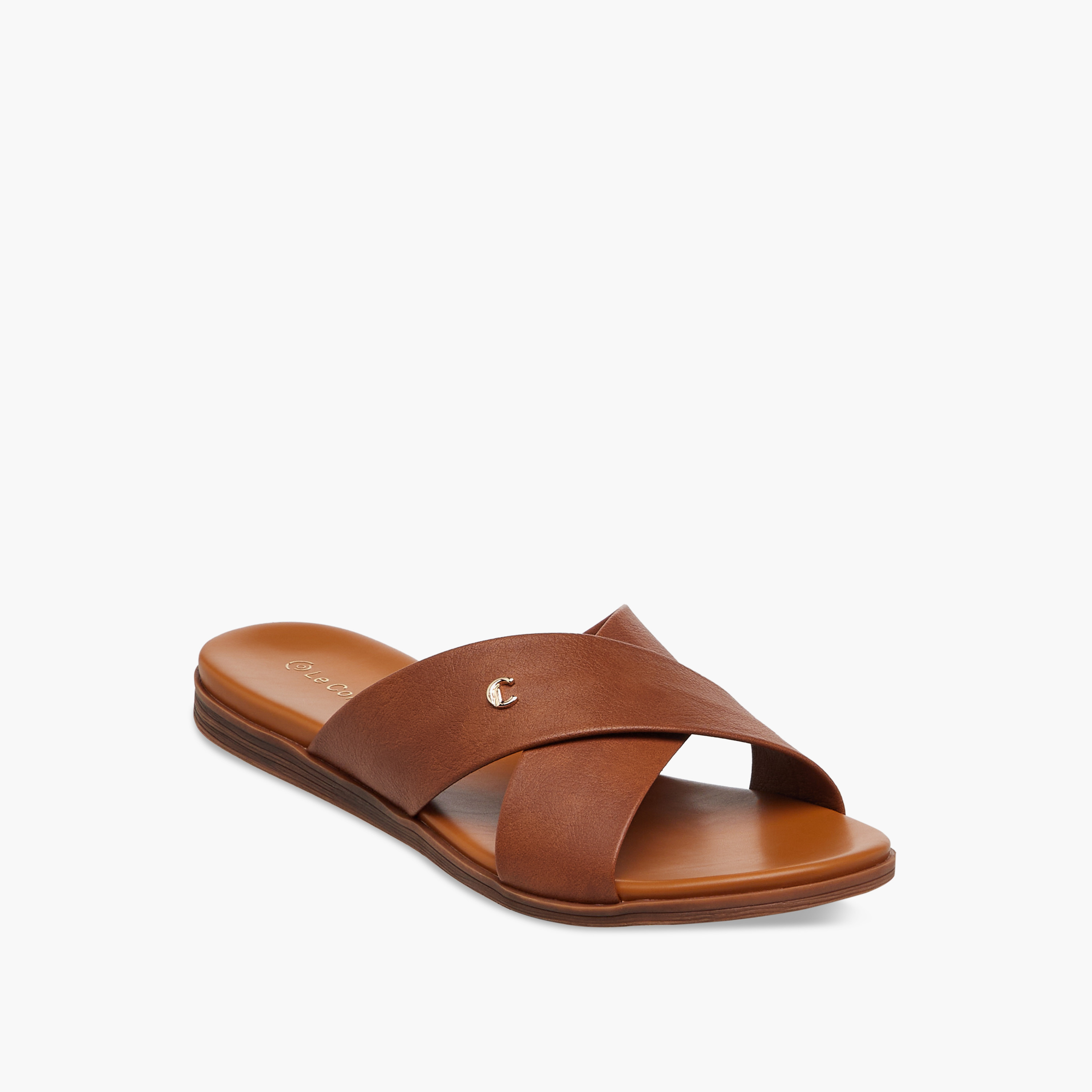 Le Confort Solid Cross Strap Comfort Sandals-women-shoes-flats-sandals-image-2
