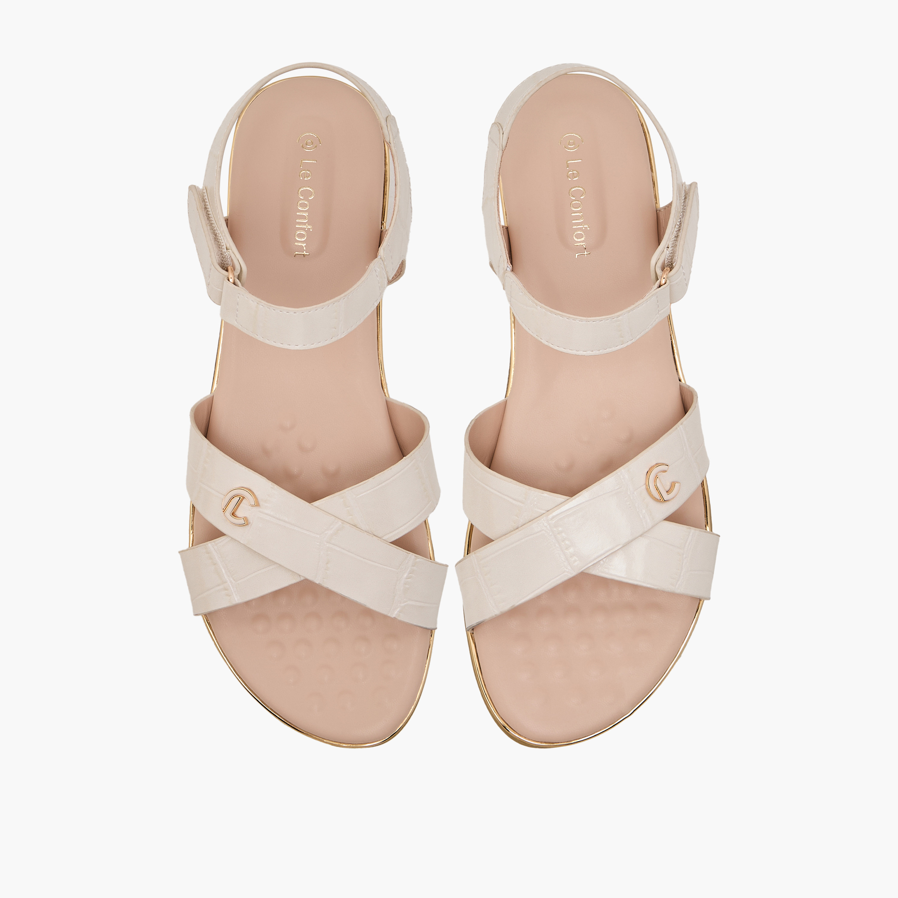 Le Confort Women Textured Cross Strap Sandals-women-shoes-flats-sandals-image-1