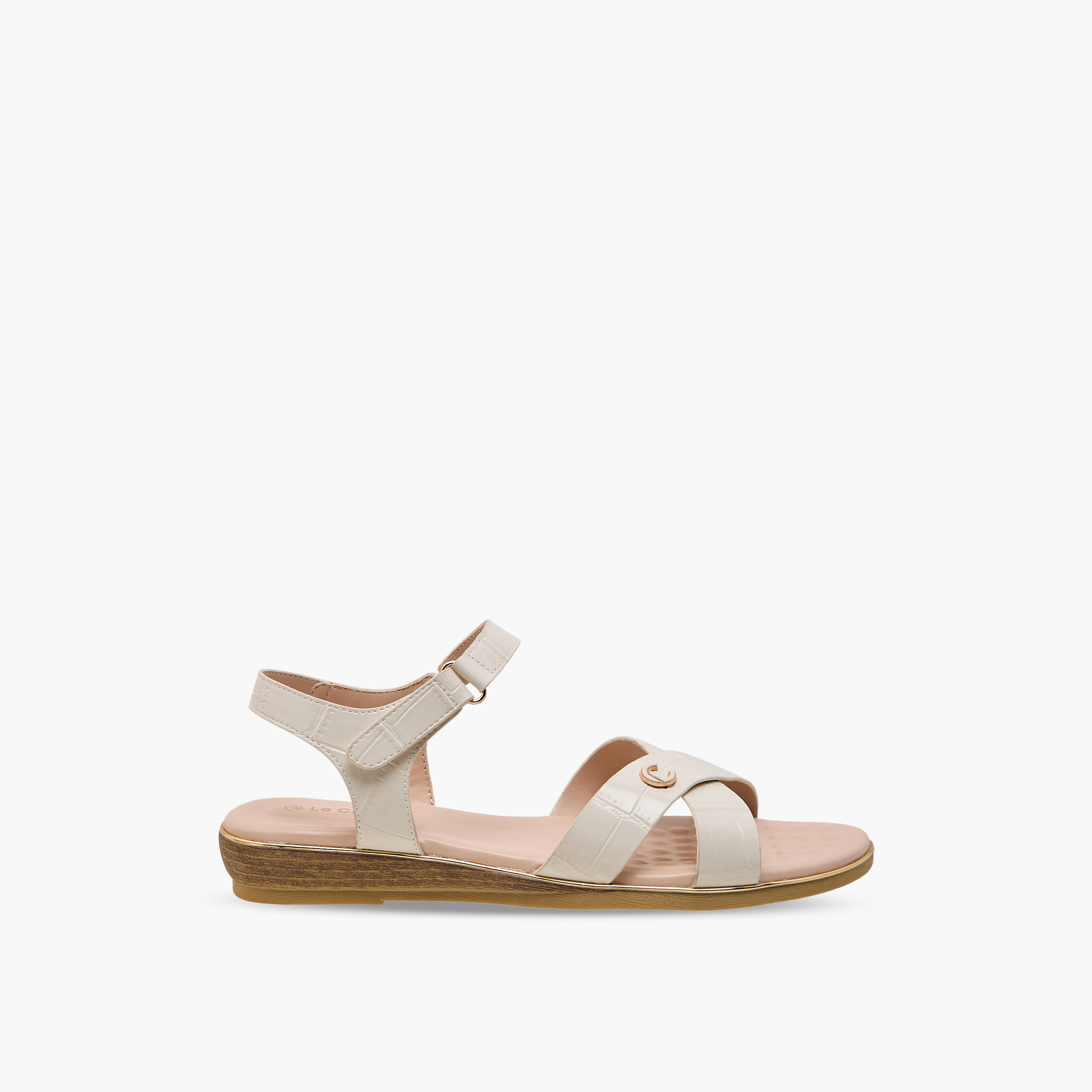 Le Confort Women Textured Cross Strap Sandals-women-shoes-flats-sandals-image-2