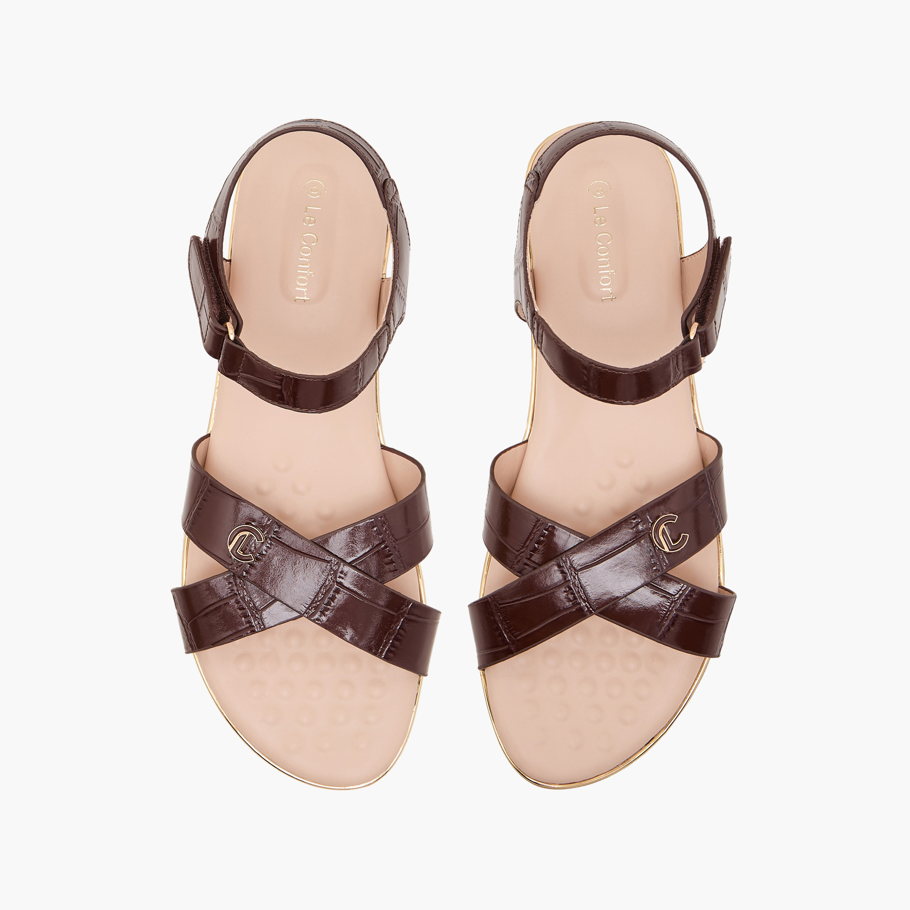 Le Confort Women Textured Cross Strap Sandals-women-shoes-flats-sandals-image-1