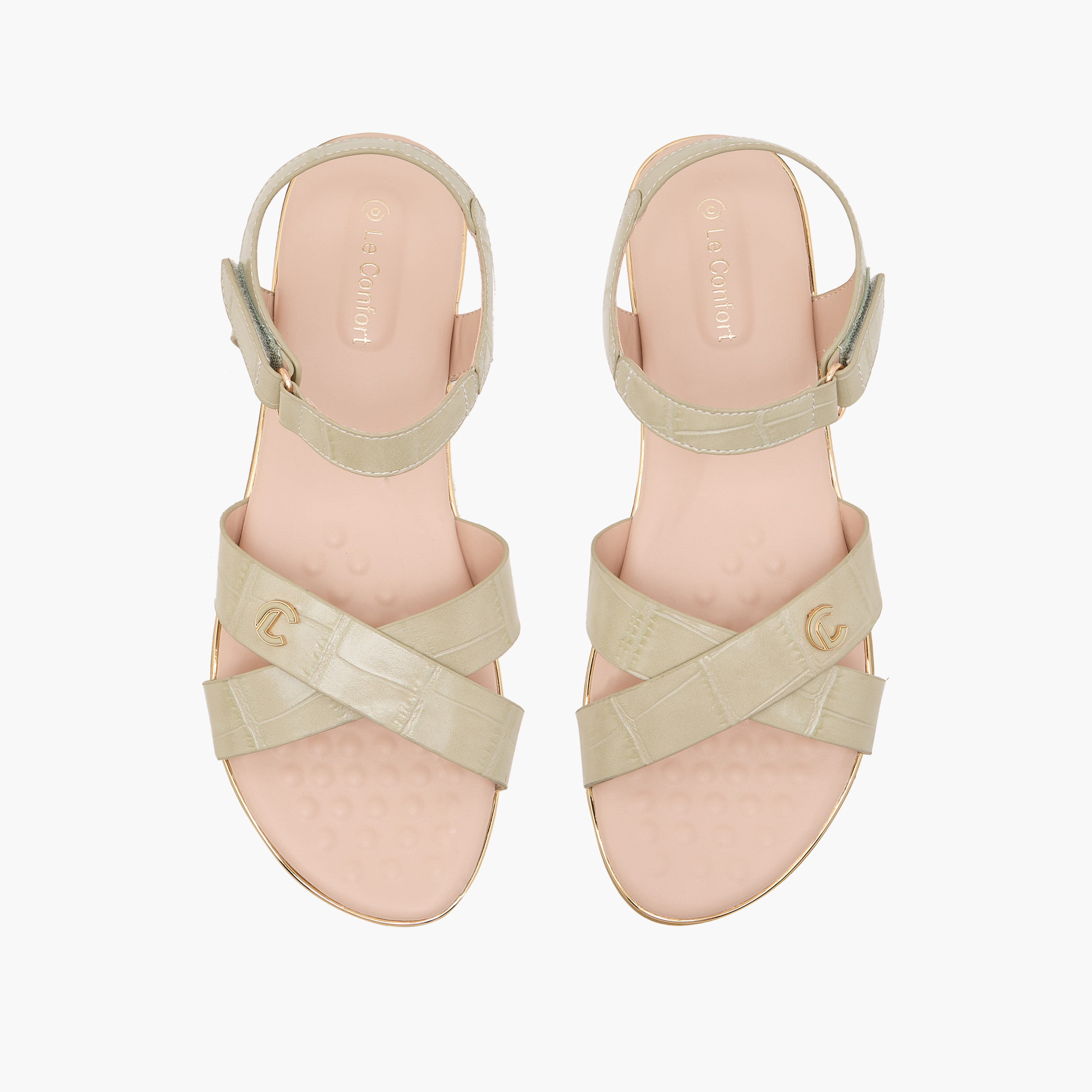 Le Confort Women Textured Cross Strap Sandals-women-shoes-flats-sandals-image-1
