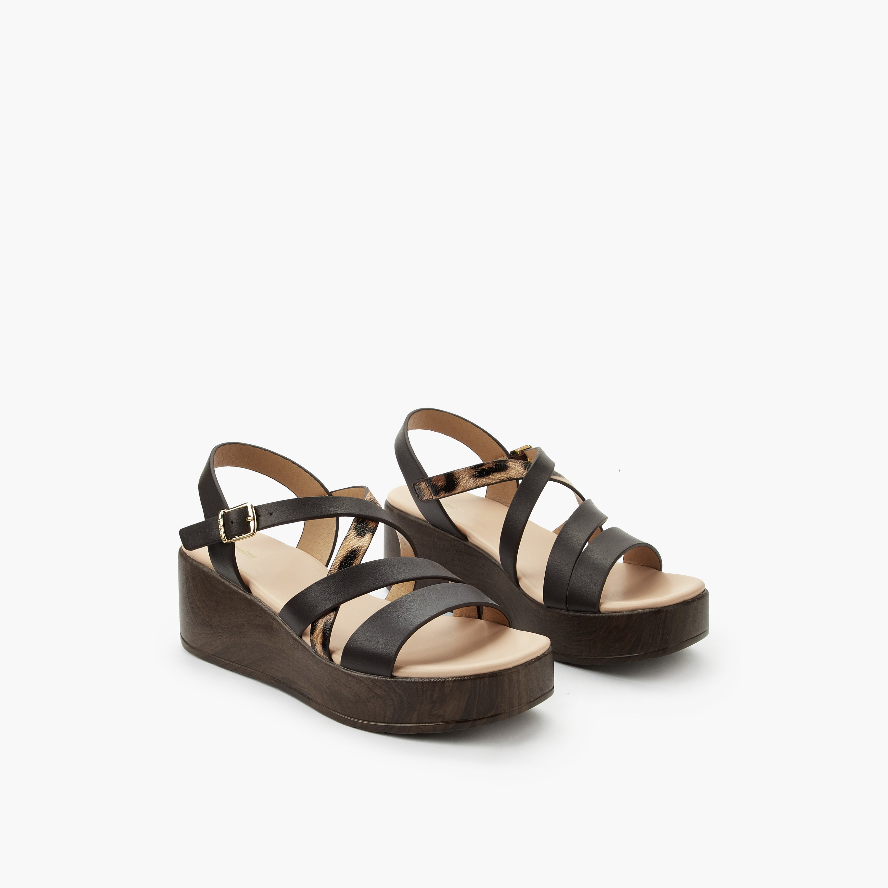 صندل فلاتفورم معدني خفيف الوزن بأشرطة متقاطعة وملمس بارز للنساء من شورستيب-women-shoes-sandals-heeled-image-1