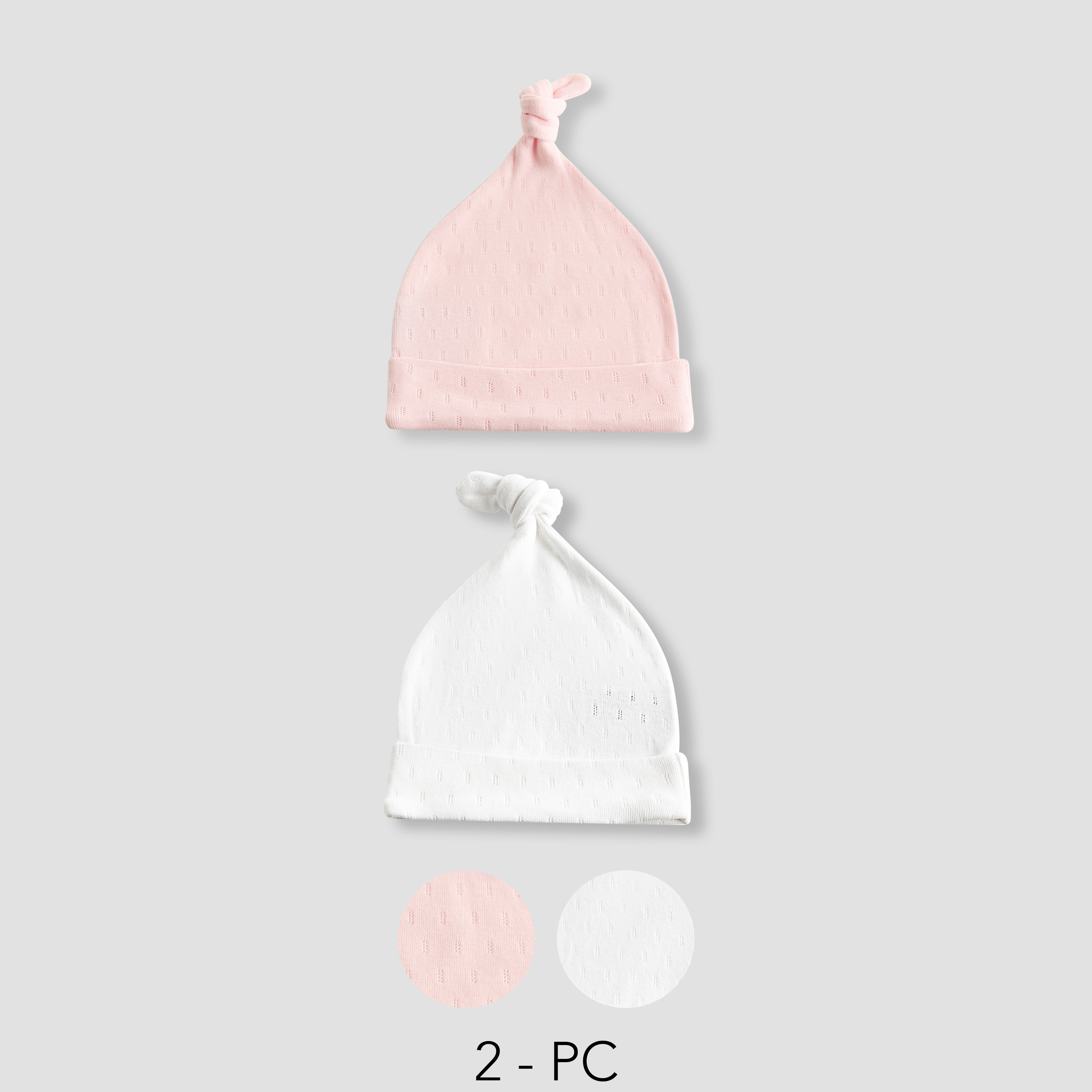 Juniors Baby Girls Beanie with Knot Accent - Cotton - Set of 2-baby-girls-accessories-caps-image-1