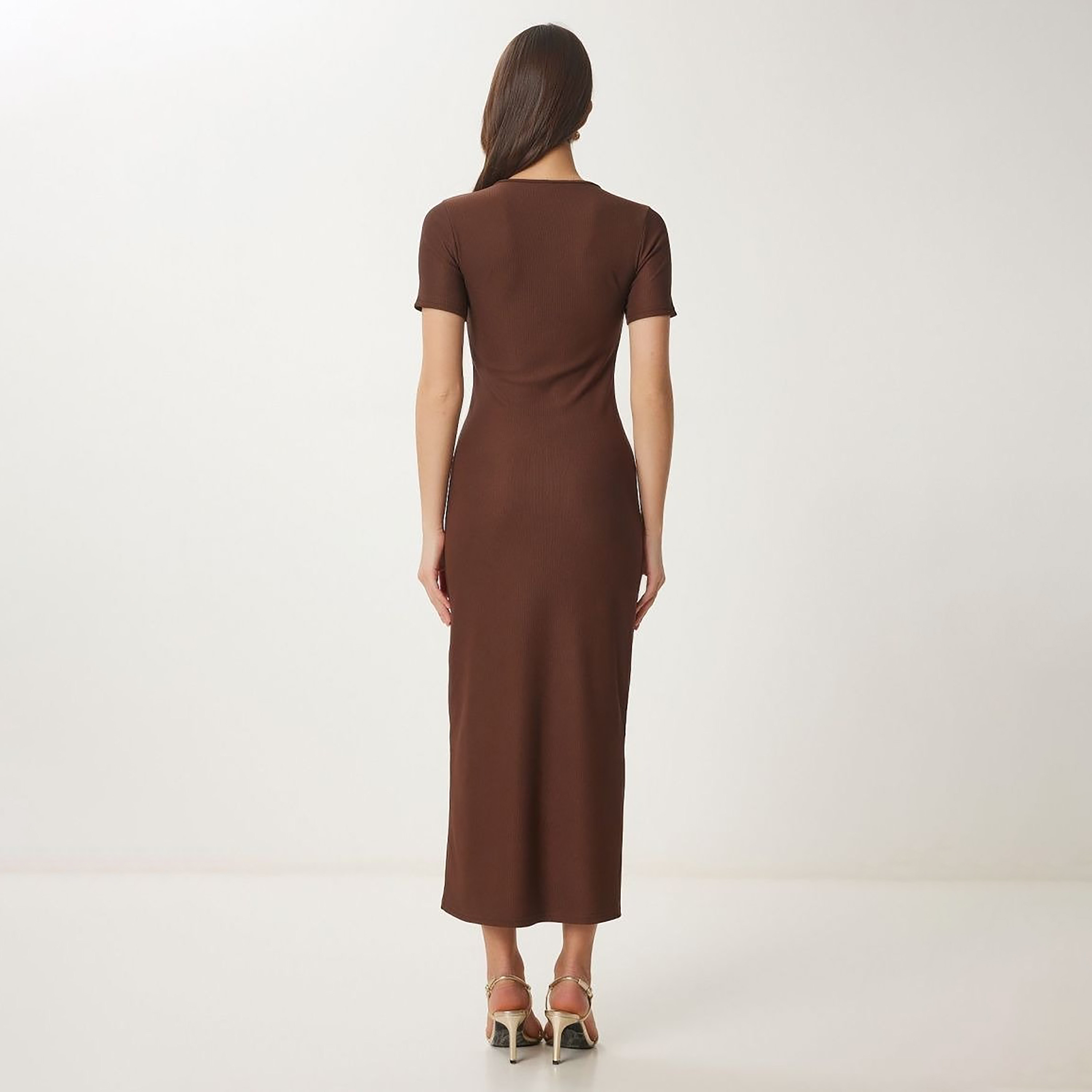 فستان نسائي ميدي بني مضلع من إسطنبول من إسطنبول-women-clothing-dresses-image-3