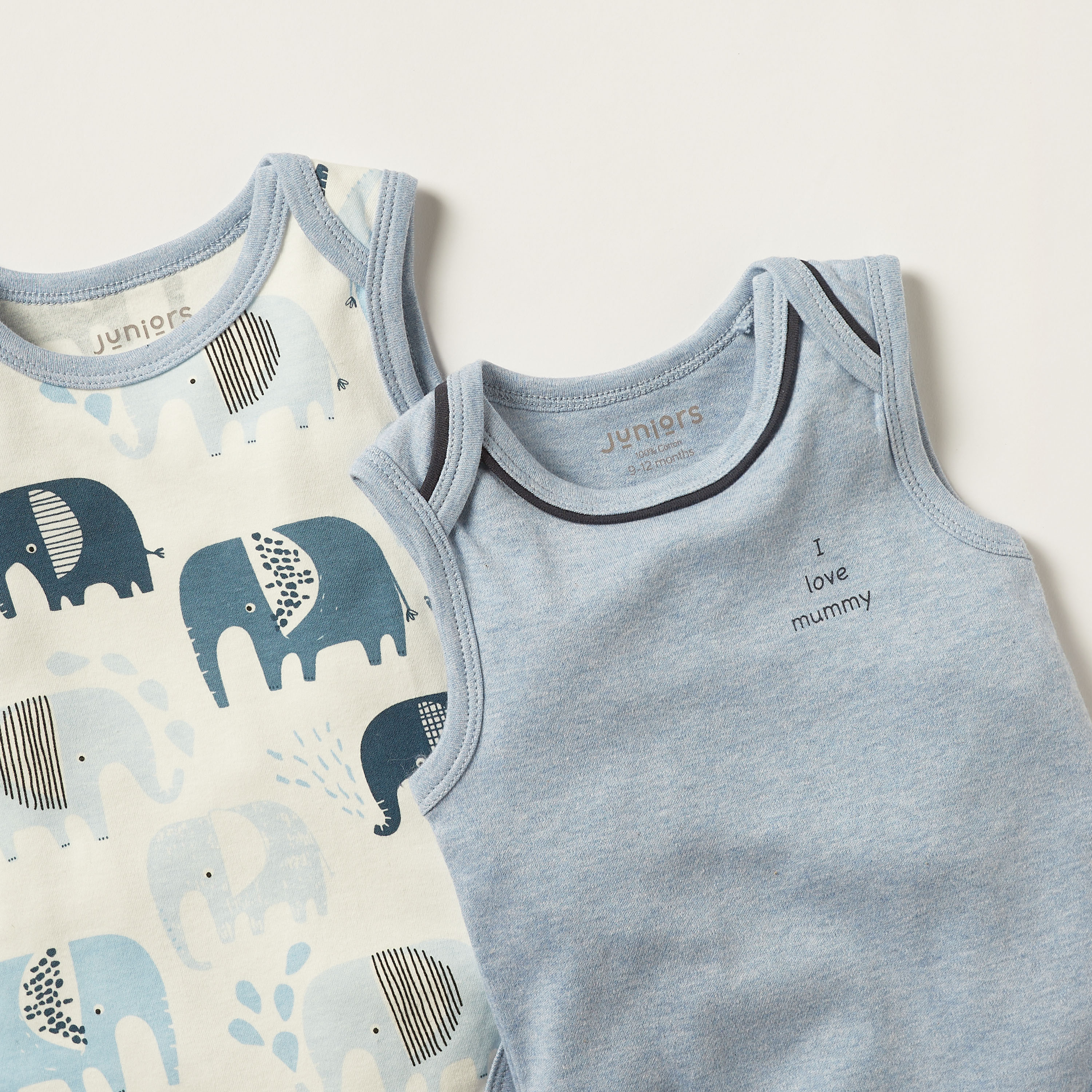 Juniors Printed Sleeveless Bodysuit with Round Neck - Set of 2-baby-boys-clothing-bodysuits-image-2