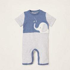 Juniors Striped Romper with Short Sleeves and Elephant Embroidery