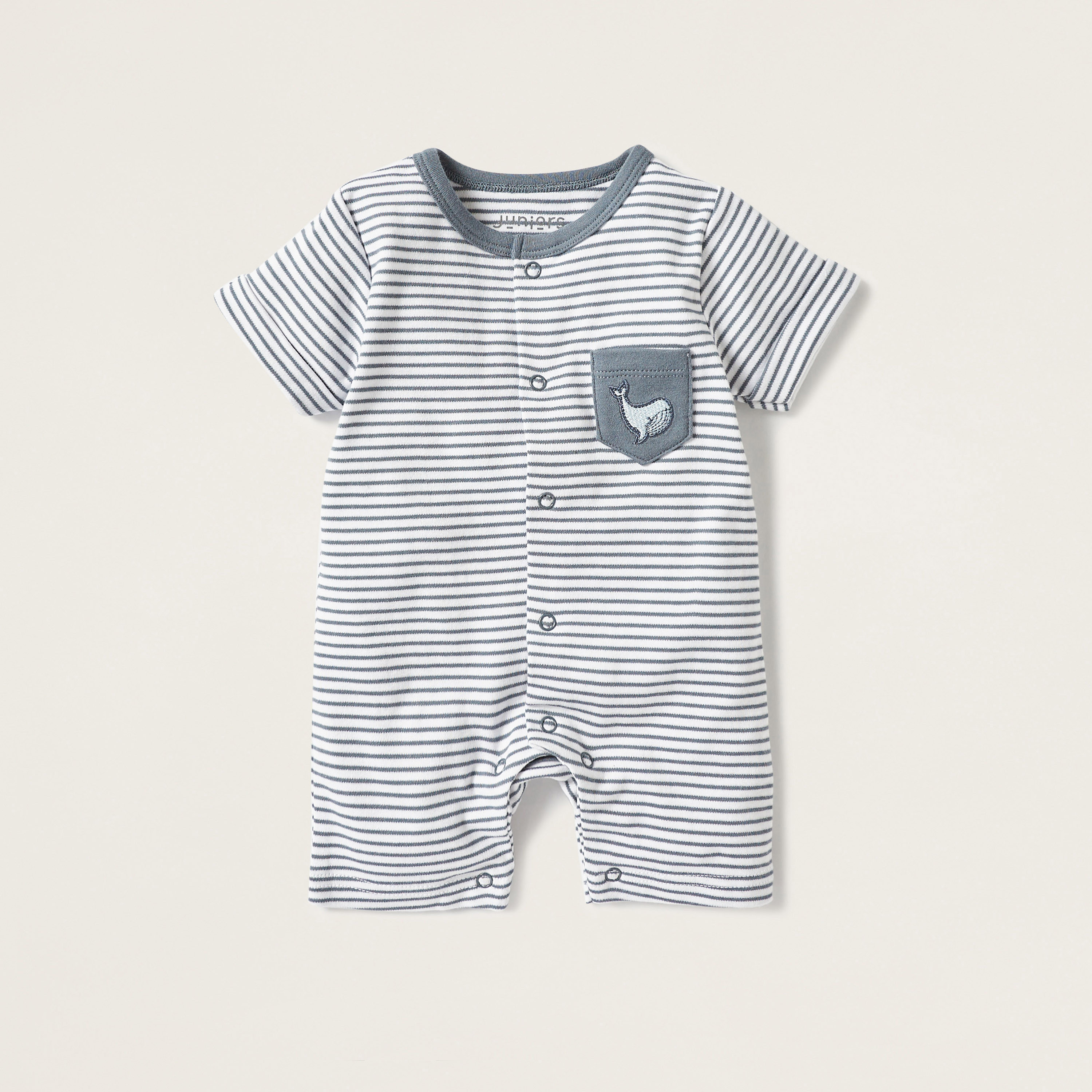 Juniors Striped Romper with Embroidery Detail-baby-boys-clothing-winterwear-rompers-image-1