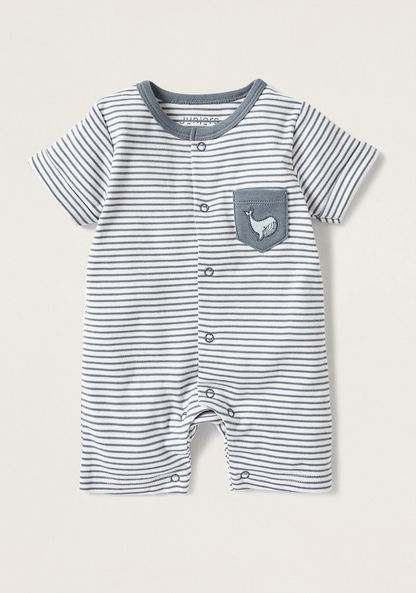 Juniors Striped Romper with Embroidery Detail-Rompers%2C Dungarees and Jumpsuits-image-0