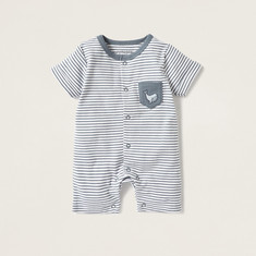 Juniors Striped Romper with Embroidery Detail