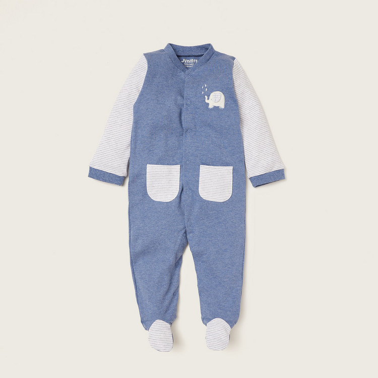 Juniors Striped Closed Feet Sleepsuit with Long Sleeves and Pockets