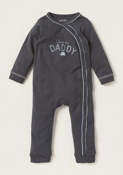 Juniors Embroidered Closed Feet Sleepsuit with Round Neck and Long Sleeves