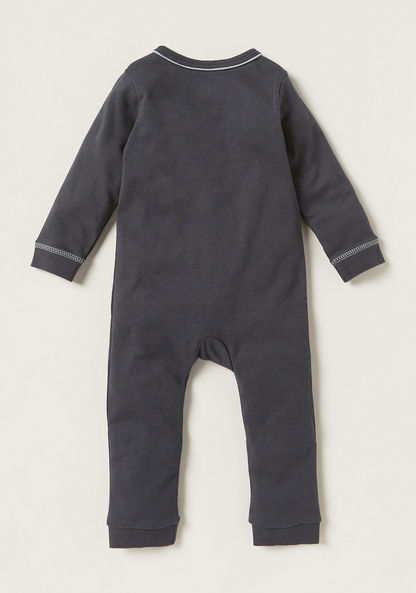 Juniors Embroidered Closed Feet Sleepsuit with Round Neck and Long Sleeves