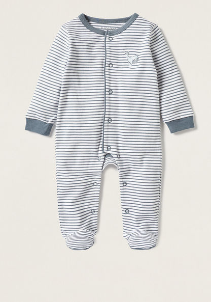 Juniors Striped Sleepsuit with Button Closure-Sleepsuits-image-0