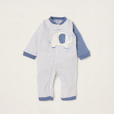 Juniors Striped Sleepsuit with Long Sleeves and Elephant Embroidery