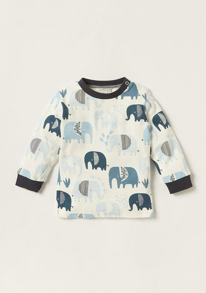 Juniors Elephant Print Round Neck T-shirt and Pyjama Set