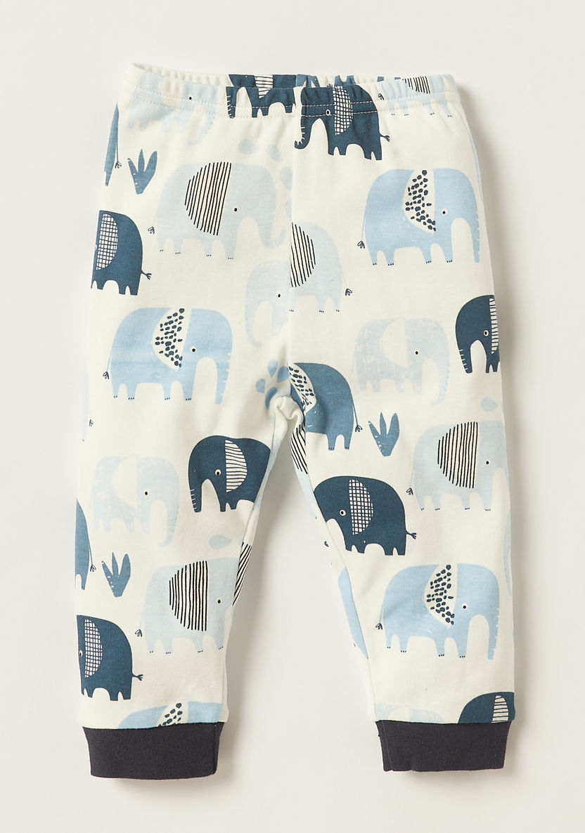 Juniors Elephant Print Round Neck T-shirt and Pyjama Set-Pyjama Sets-image-3