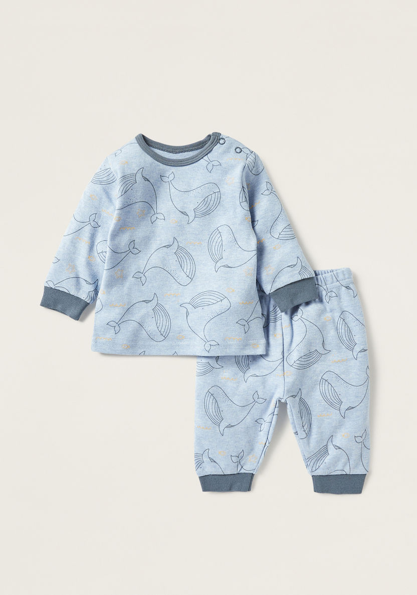 Juniors Whale Print Long Sleeves T-shirt and Pyjamas Set-Pyjama Sets-image-0