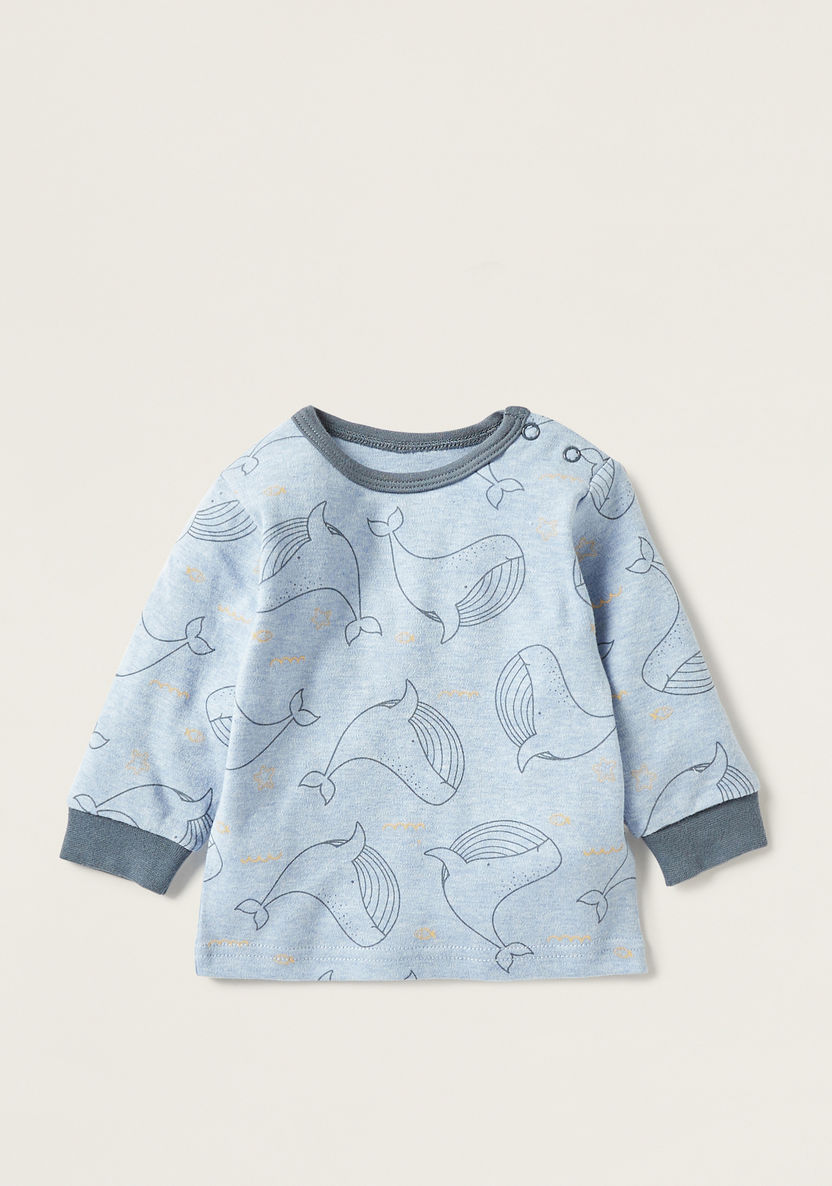 Juniors Whale Print Long Sleeves T-shirt and Pyjamas Set-Pyjama Sets-image-1