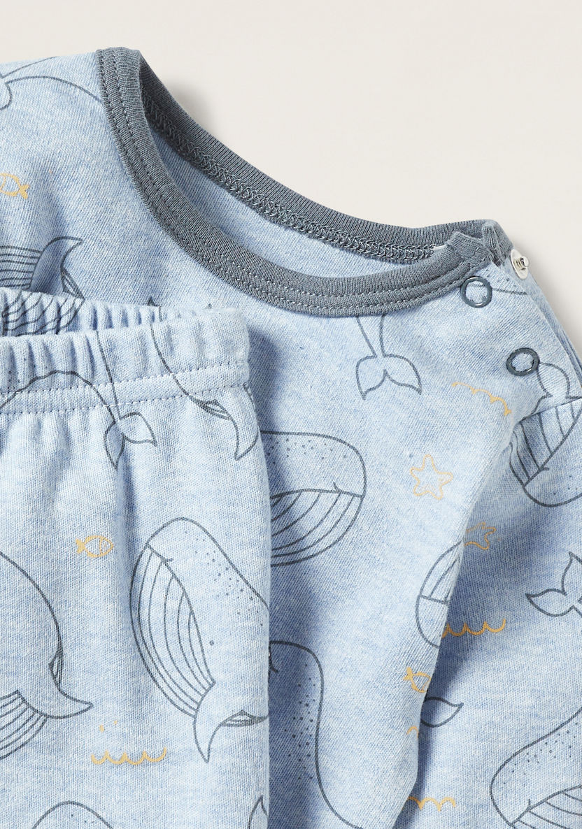 Juniors Whale Print Long Sleeves T-shirt and Pyjamas Set-Pyjama Sets-image-3