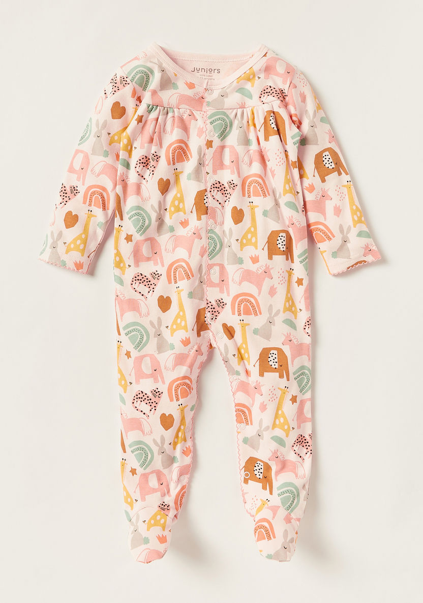 Juniors All Over Print Closed Feet Sleepsuit with Round Neck and Long Sleeves-Sleepsuits-image-0