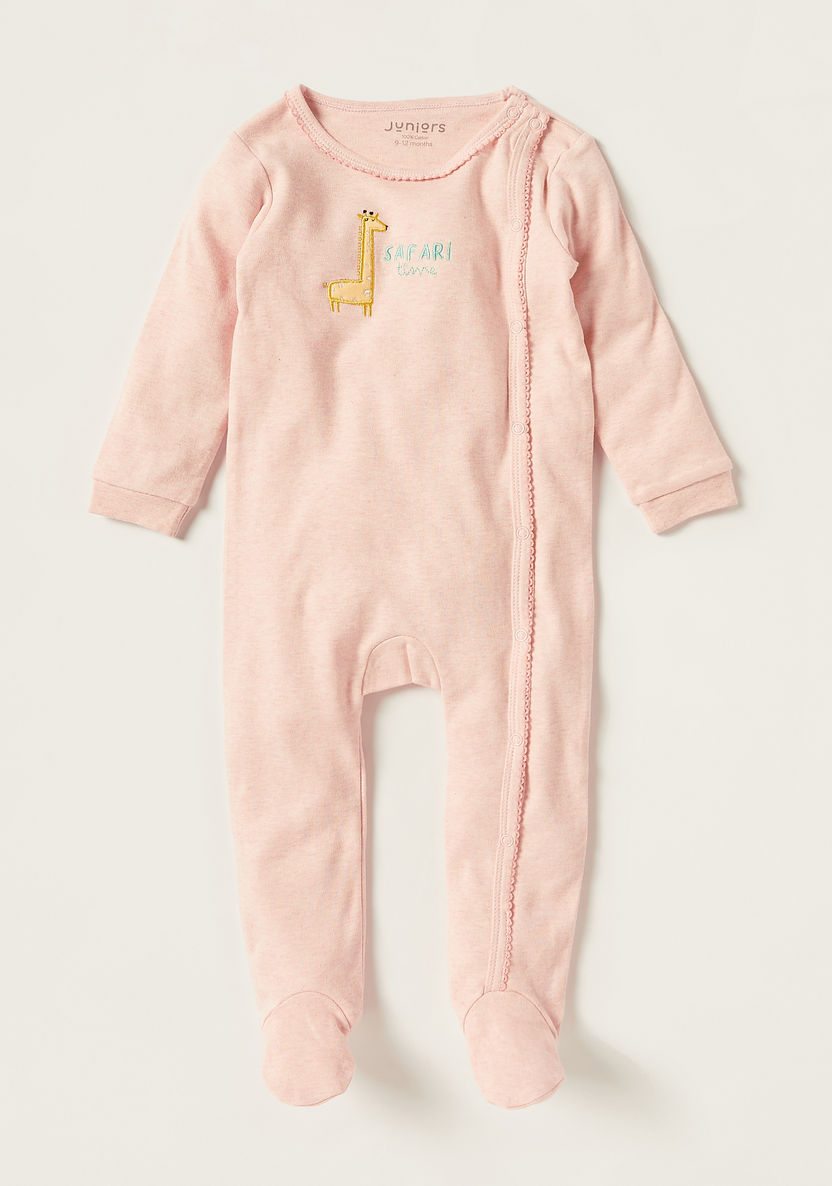 Juniors Embroidered Closed Feet Sleepsuit with Long Sleeves-Sleepsuits-image-0