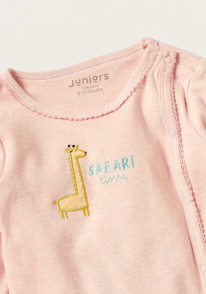 Juniors Embroidered Closed Feet Sleepsuit with Long Sleeves-Sleepsuits-image-1