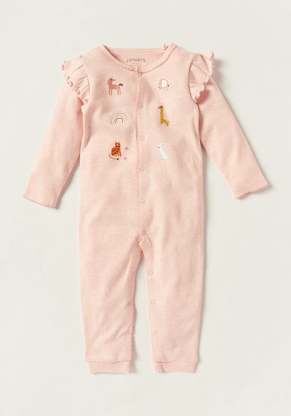 Juniors Embroidered Romper with Long Sleeves and Frill Detail