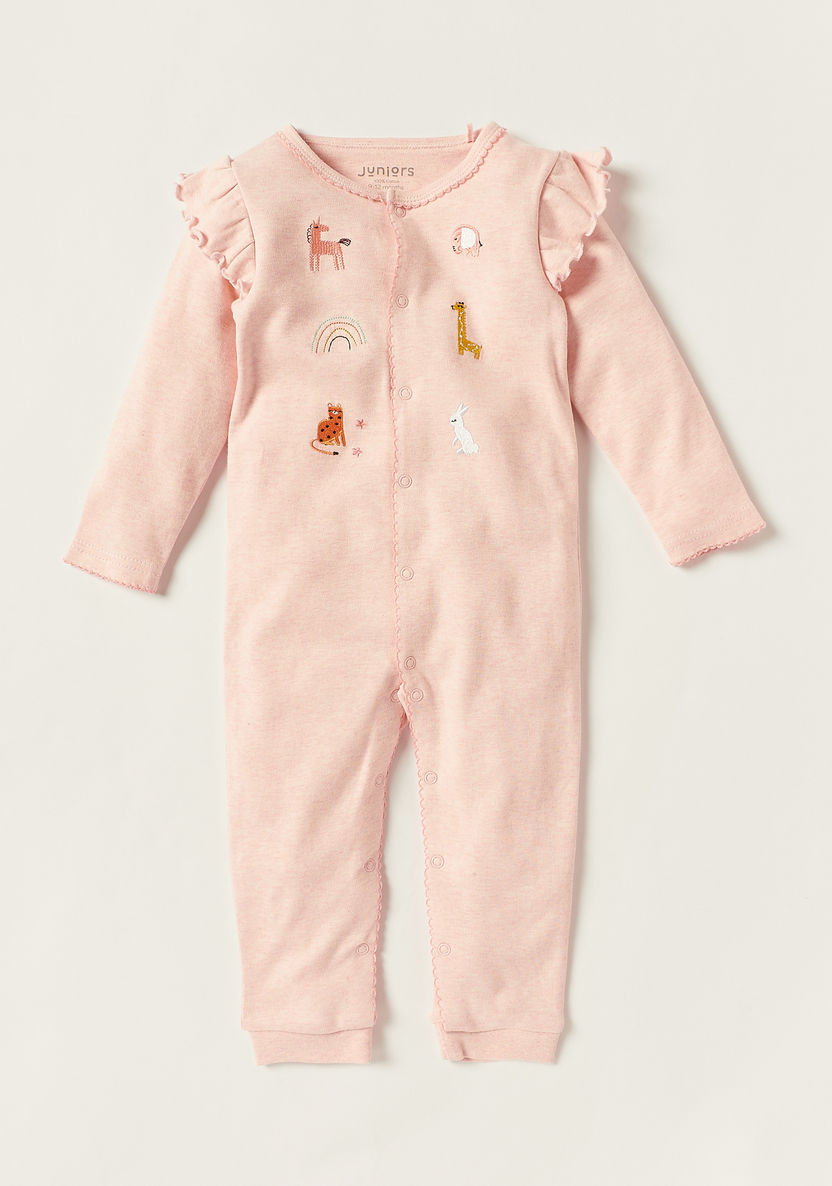 Juniors Embroidered Romper with Long Sleeves and Frill Detail-Sleepsuits-image-0